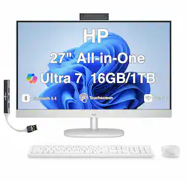 HP - Upgraded - 27 All-in-One 27 FHD Display (Ultra 7-255U, 16GB, 1TB SSD, Intel Graphics, WiFi 6, Webcam, Win 11 Home) w/USB Hub - Shell White