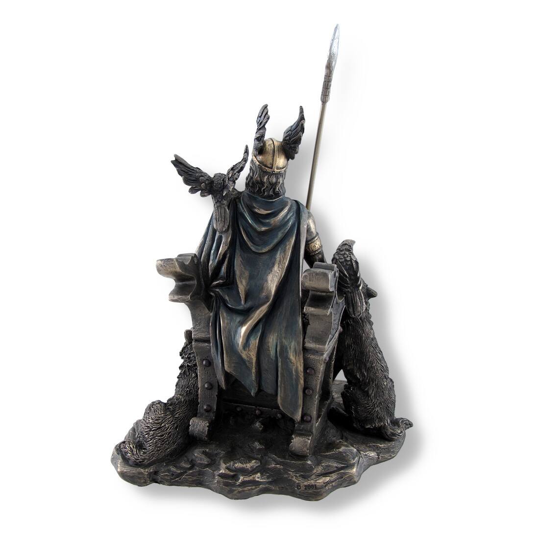 Alt View 3. Veronese Design - Bronzed Norse God Odin on Throne with Ravens and Wolves Statue - Bronze.
