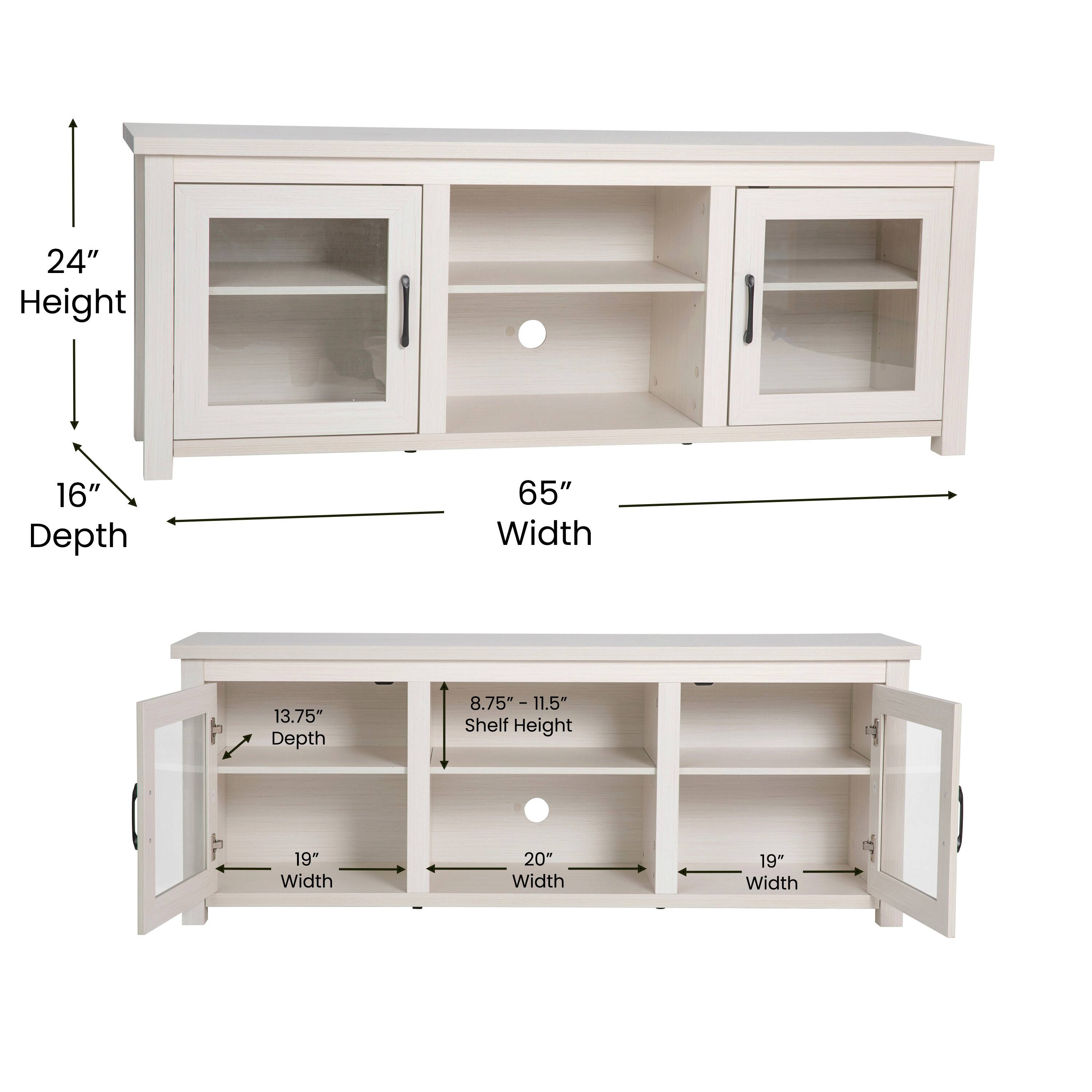 24" Height  
16" Depth  
65" Width  

13.75" Depth  
8.75" - 11.5" Shelf Height  
19" Width  
20" Width  
19" Width