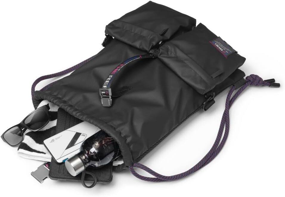 Alt View 5. ASUS - ASUS ROG Slash BD3700 Multi-use Drawstring Bag with Zinc Alloy Buckle, Suitable for up to 15.6-inch Laptop - Black.
