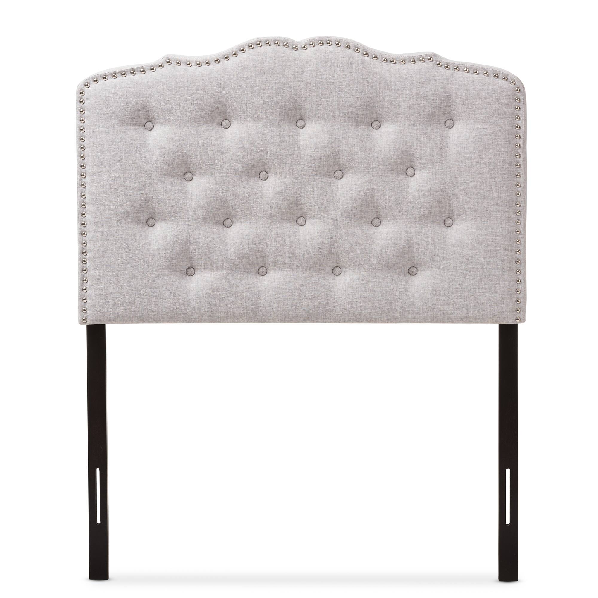 Angle. Baxton Studio - Lucy Modern and Contemporary Fabric Twin Size Headboard - Greyish Beige.