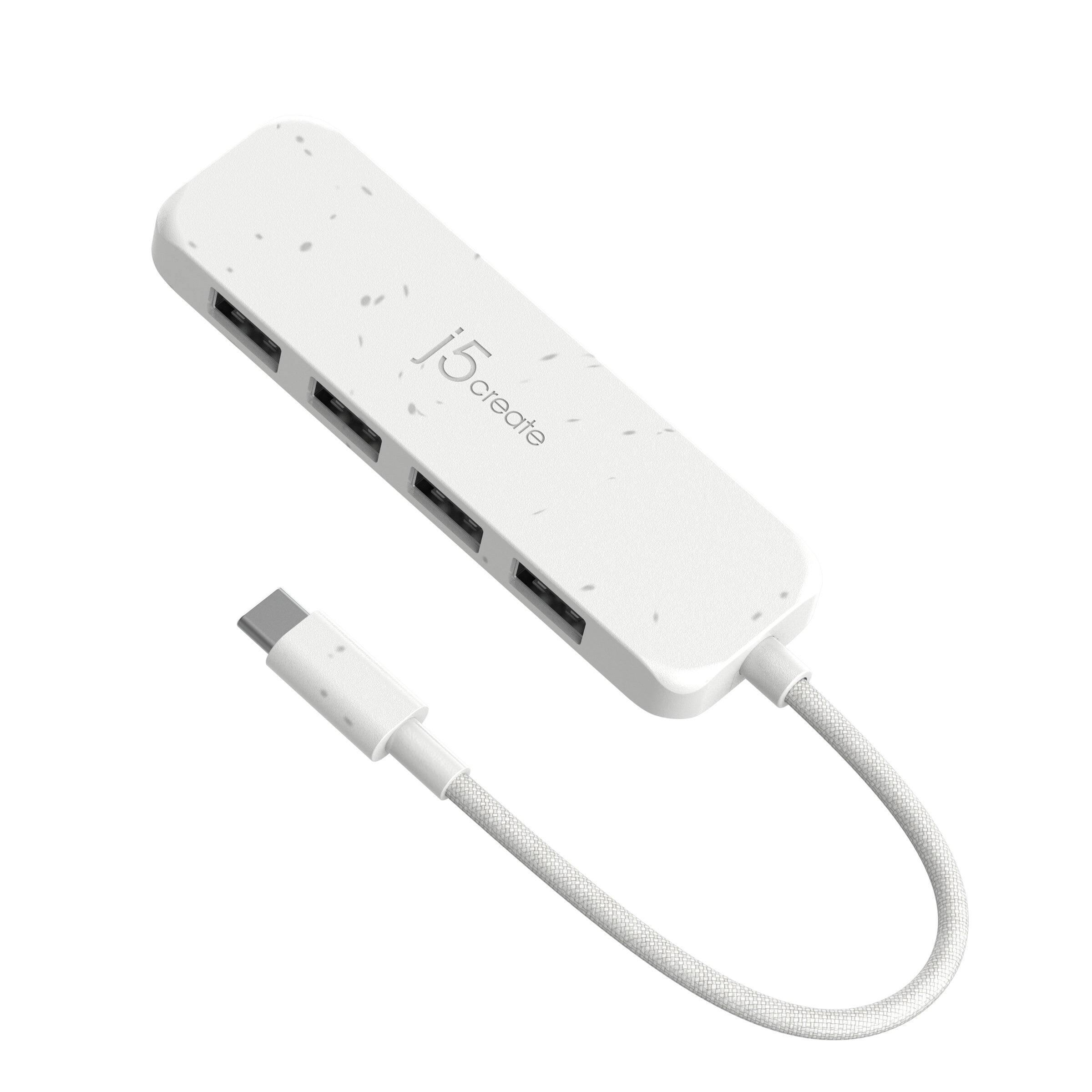 Angle. j5create - Eco-Friendly USB-C to 4-Port Type-A Gen 2 Hub - Pure White.
