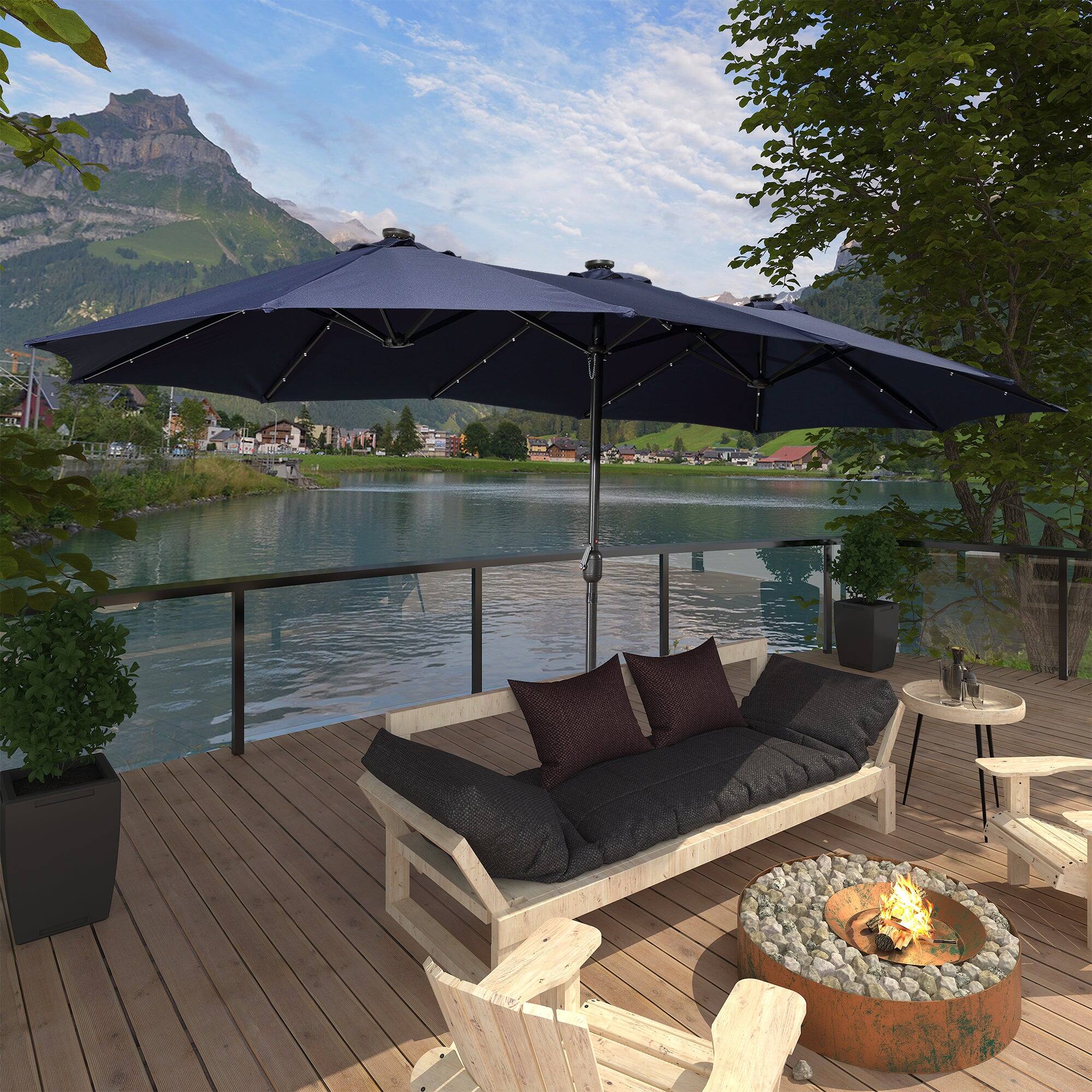 Alt View 9. Boyel Living - 15 FT Extra Large Double Sided Patio Umbrella with Base and Solar LED - Navy.