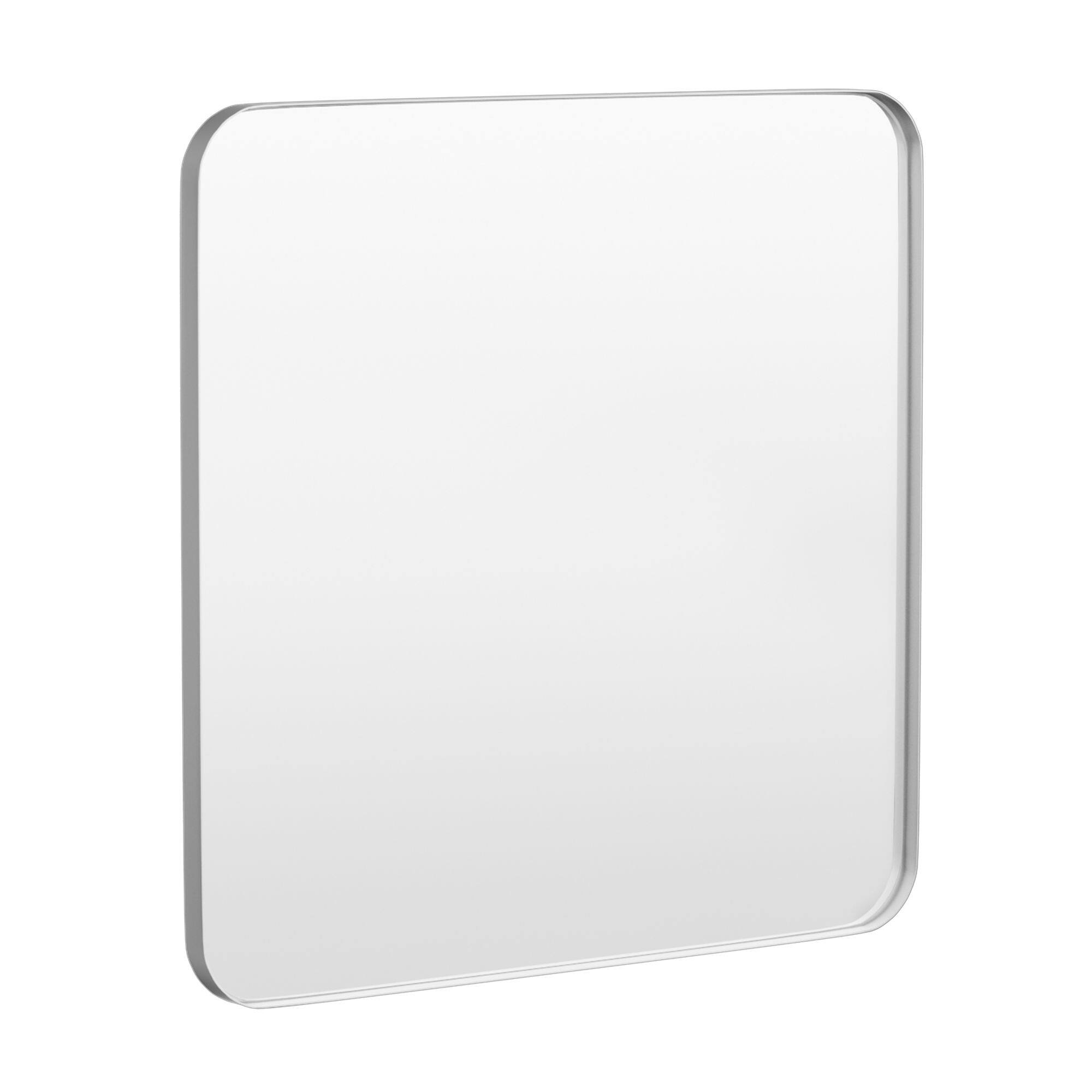 Angle. LOVMOR - Tempered Glass Rounded Rectangle Framed Wall-Mounted Bathroom Vanity Mirror - 36" x 36" - Silver.