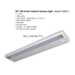 FLI Products - LED Under-Cabinet or Closet Lights - Dimmable, Direct Wire or Plug-in, 760 Lumens 3000K Warm 24-Inch - White