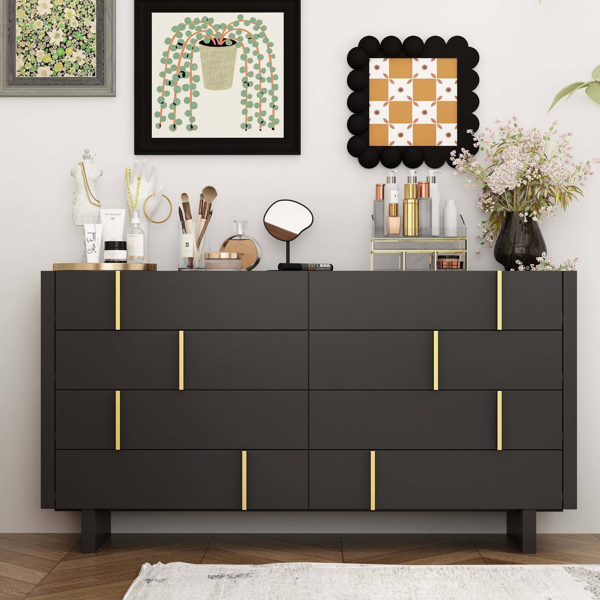 Alt View 2. Famapy - Famapy 8 - Drawer Horizontal Dresser: Anti - Tip & Elegant Gold - Accent Design - Black.