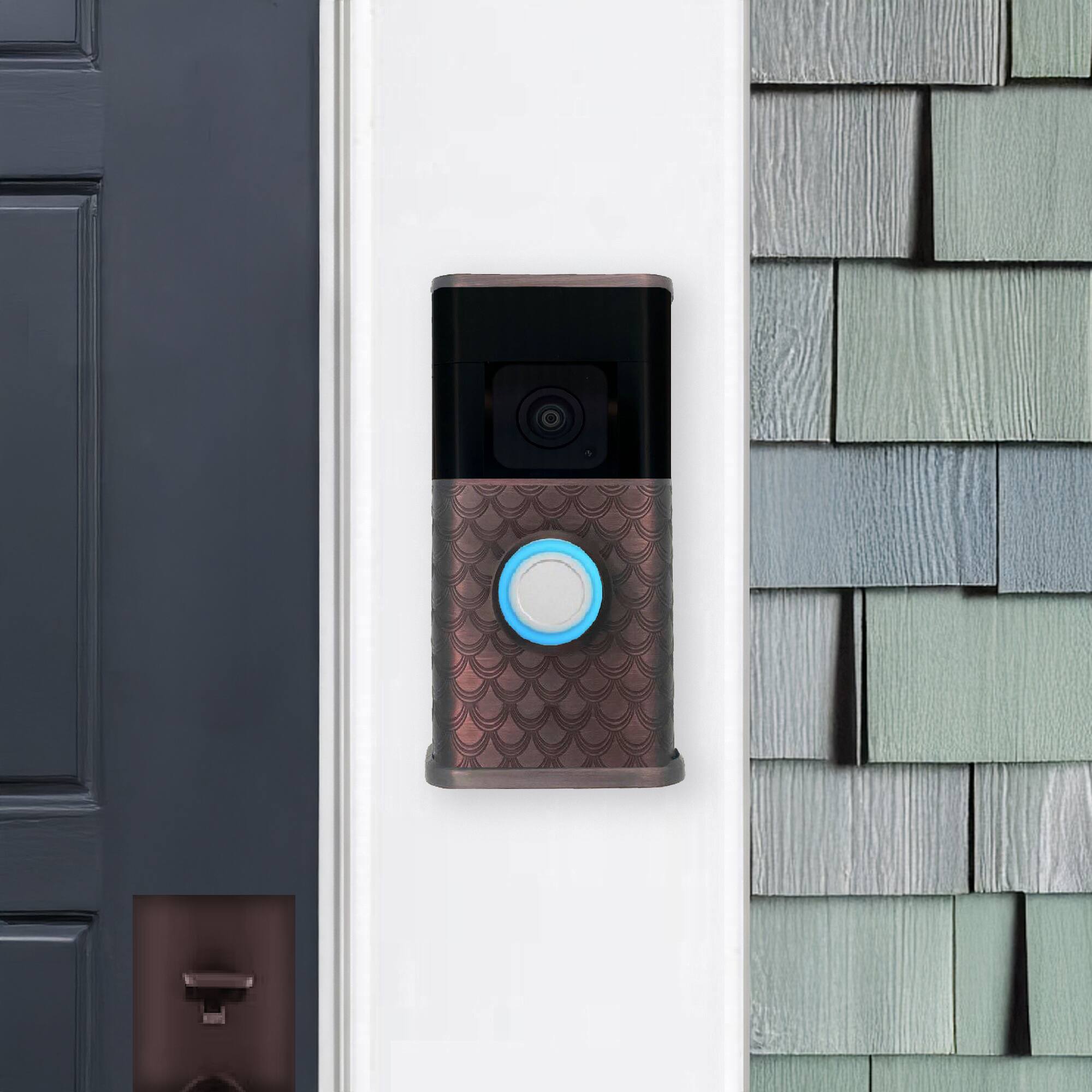 Alt View 3. Michael Healy - Scales Video Doorbell Cover (Ring 3, 3 Plus, 4, Battery Plus and Battery Pro) - Oiled Bronze.