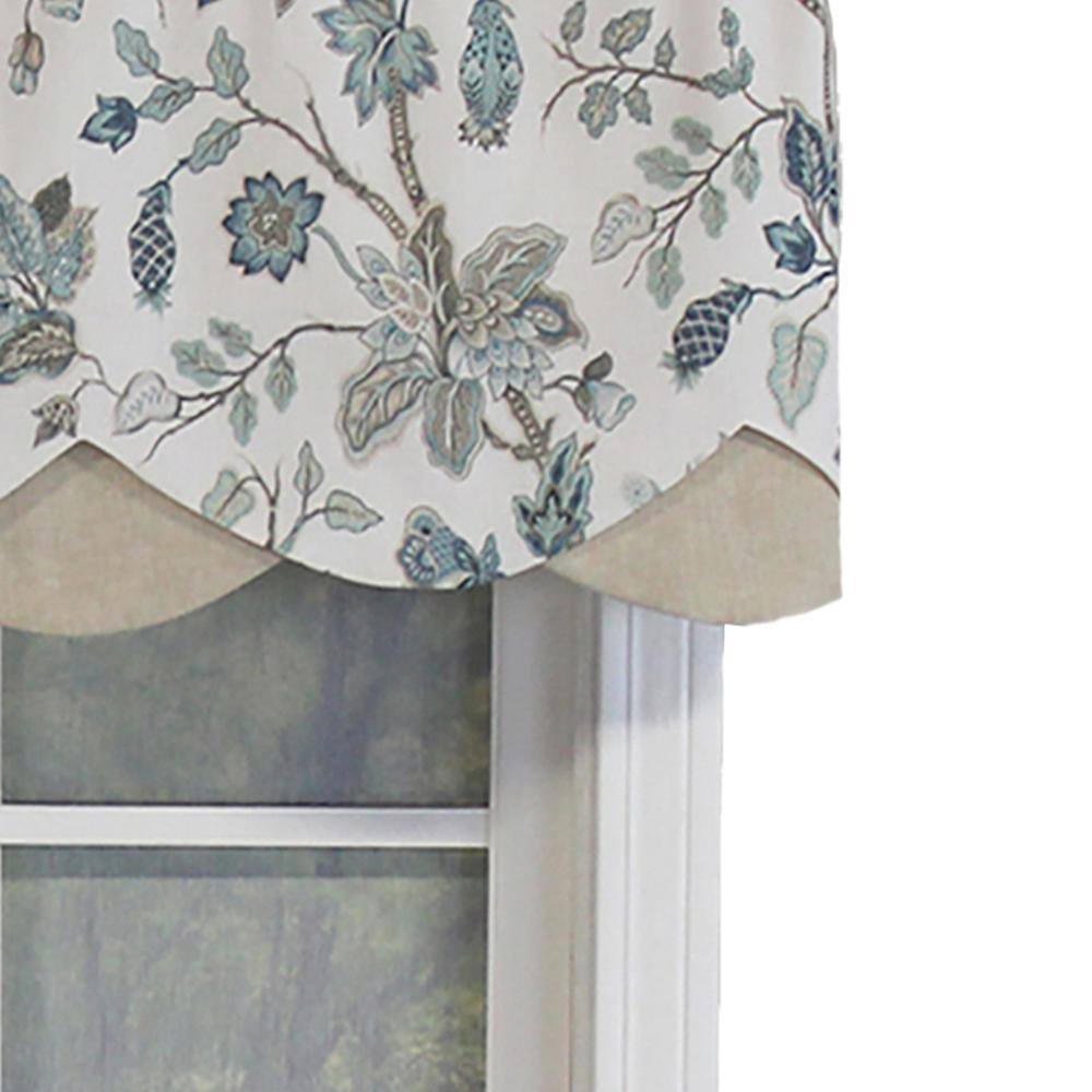 Left. RLF Home - RLF Home Gianna Petticoat Valance Spa. 3"Rod Pocket, Contrast Bottom fabric. 50" x 15" - Spa.