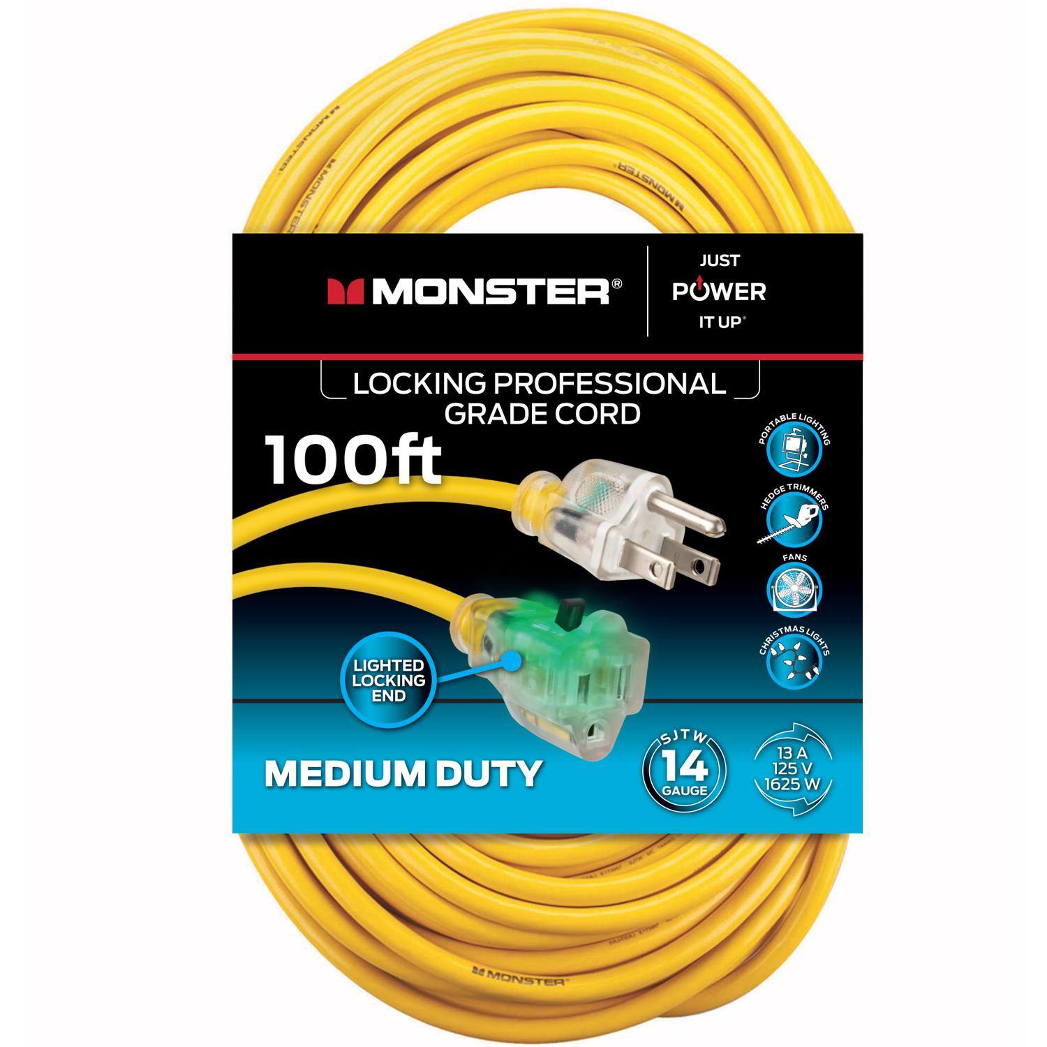 Monster - Just Power It Up Outdoor 100 ft. L Extension Cord - Yellow