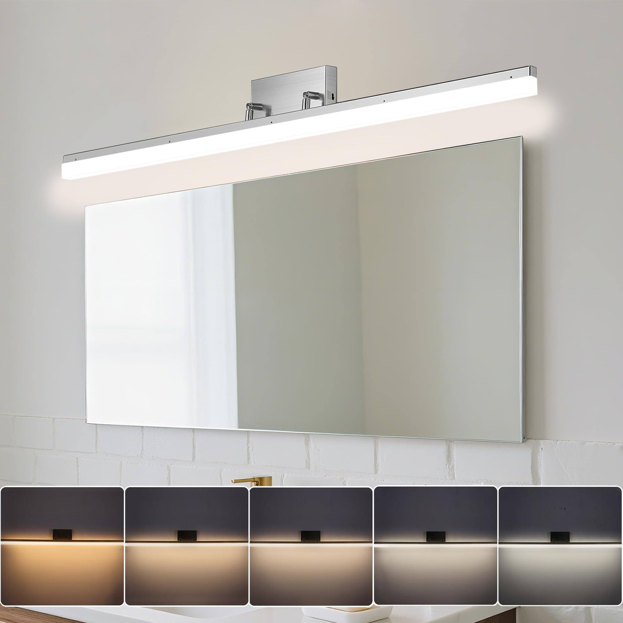 Front. TECH SAFARI - n Modern Led Brushed Nickel Vanity Light Bar Adjustable Bathroom Fixtures Over Mirror Dimmable w m k Cool - Brushed Nickel 48 inch 5CCT.