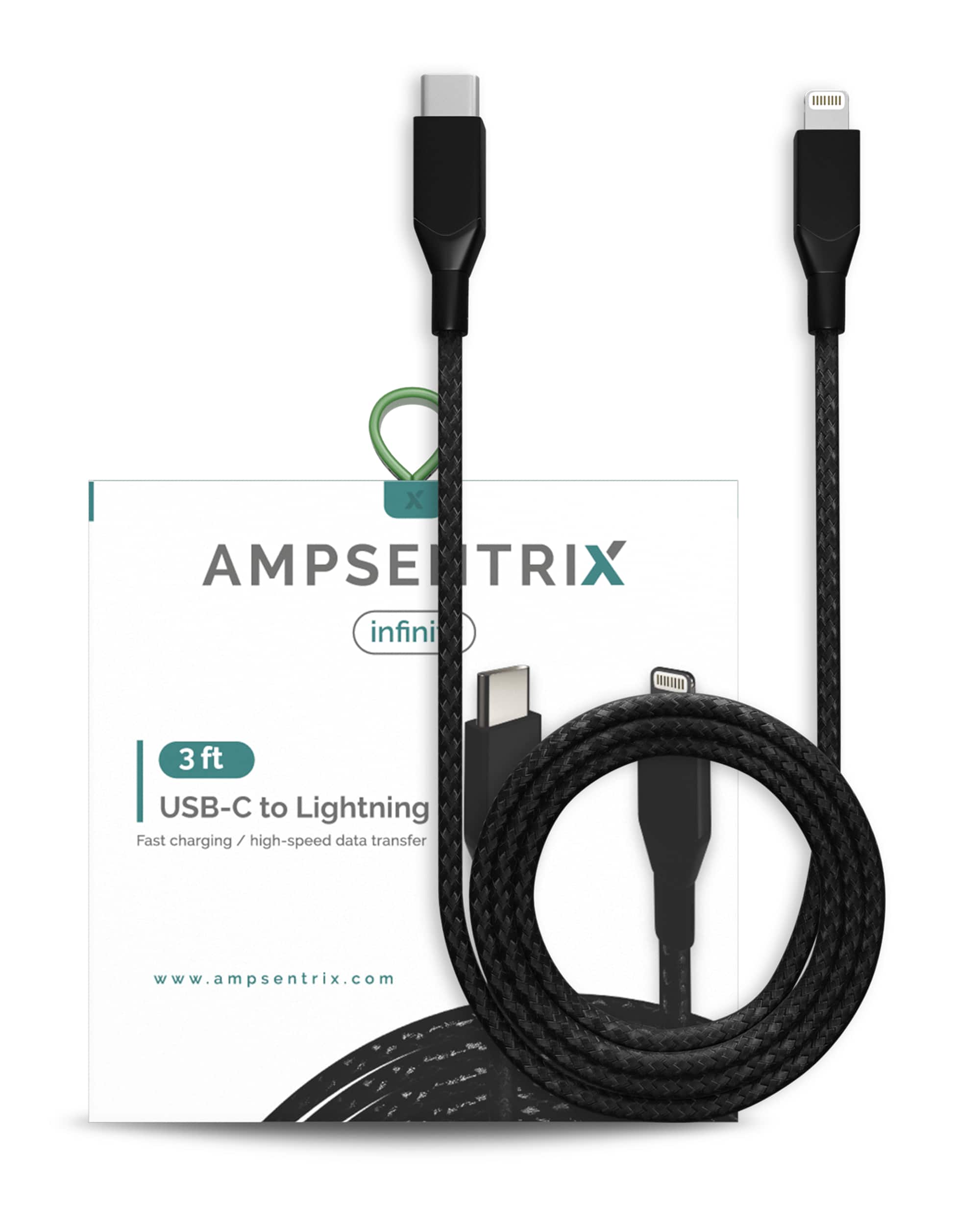 Ampsentrix - 3 ft Non-MFI Lightning To USB Type C Cable (Infinity) - Black