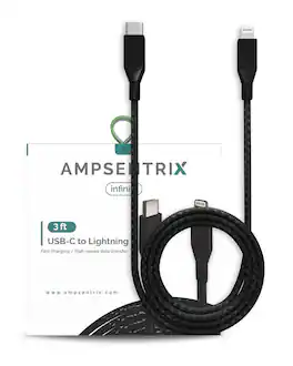 Ampsentrix - 3 ft Non-MFI Lightning To USB Type C Cable (Infinity) - Black
