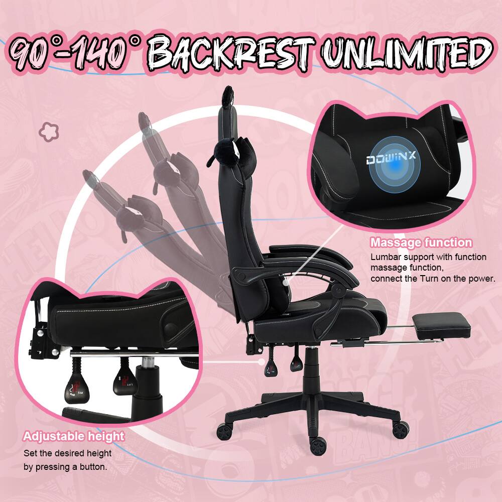 90-140° BACKREST UNLIMITED

Adjustable height
Set the desired height by pressing a button.

Massage function
Lumbar support with massage function, connect the power. Turn on the power.