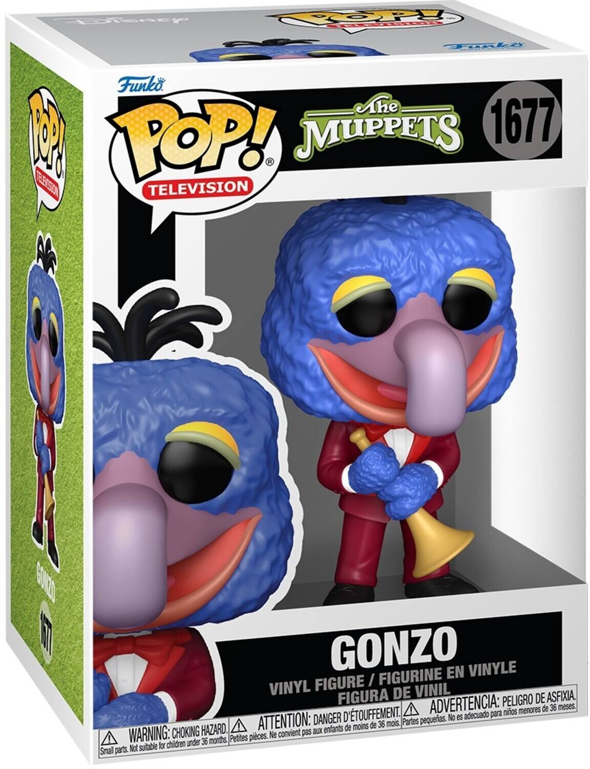 Funko POP! TELEVISION  
The Muppets  
1677  
GONZO  
VINYL FIGURE / FIGURINE EN VINYLE / FIGURA DE VINIL  

ADVERTENCIA: PELIGRO DE ASFIXIA.  
ATTENTION: DANGER D'ÉTOUFFEMENT.  
WARNING: CHOKING HAZARD.  
Small parts. Not suitable for children under 36 months.  
Petites pièces. Ne convient pas aux enfants de moins de 36 mois.  
Partes pequeñas. No es adecuado para niños menores de 36 meses.
