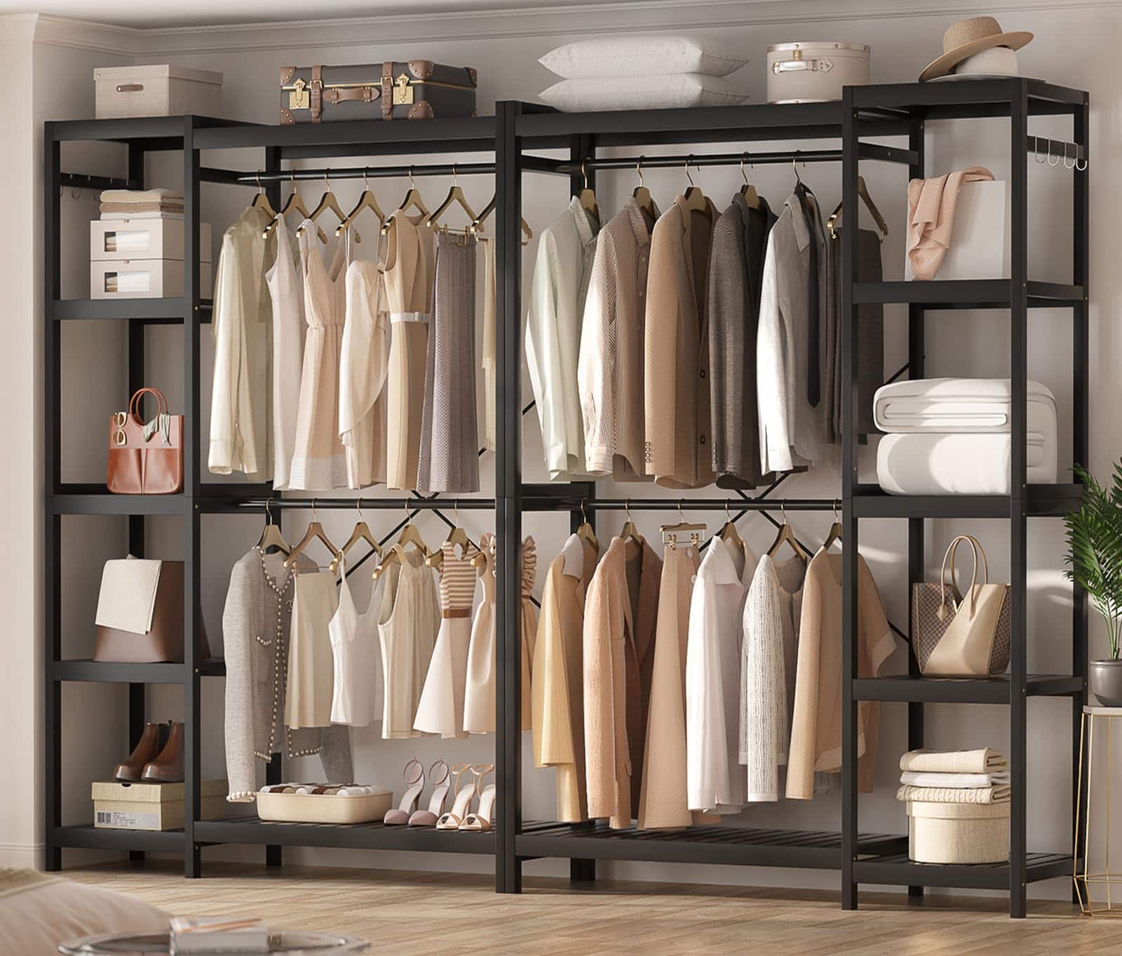 Aheaplus - 2-Piece Bamboo Closet System, Freestanding Garment Rack with Adjustable Shelves & Hooks - Black price history on PriceWatchPro