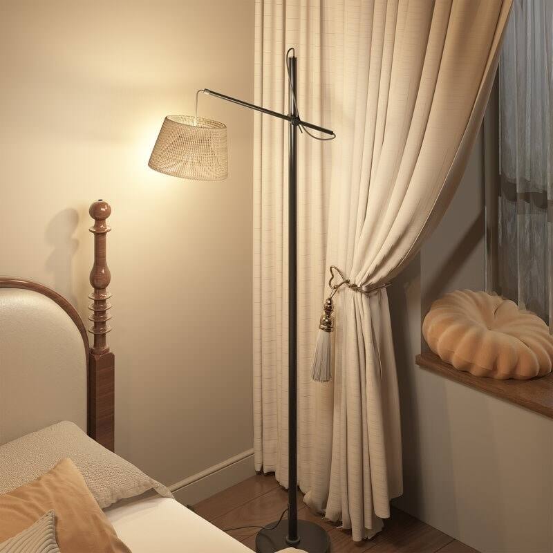 Angle. U-HOMY - Modern Floor Lamp with Woven Shade – Foot-Operated Standing Light, Includes LED Bulb for Home or Office.