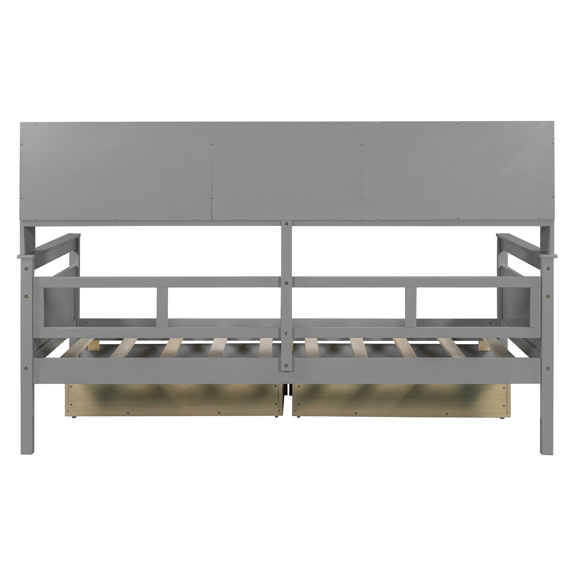 Alt View 3. Aukfa - Twin size Daybed, Wood Slat Support, with Bedside Shelves and Two Drawers - Gray.