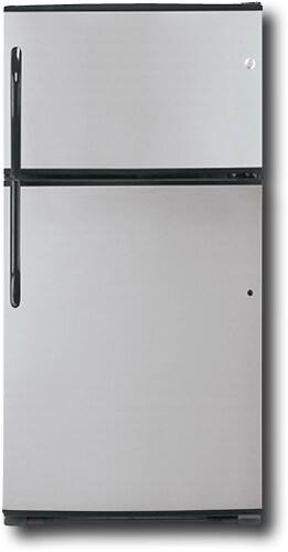 Front Standard. GE - 21.0 Cu. Ft. Top-Mount Refrigerator - Stainless-Steel.
