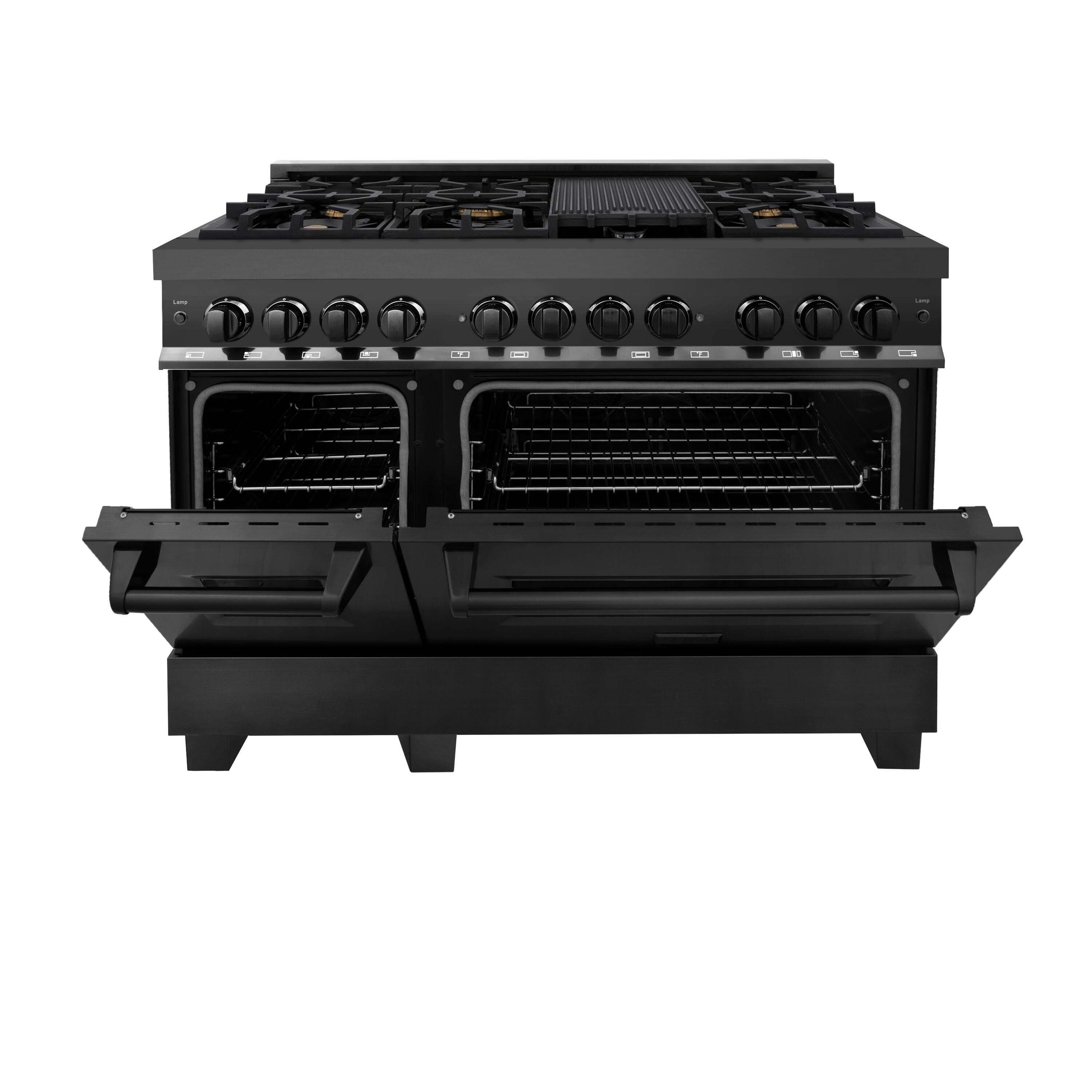 Angle. ZLINE - 48" Legacy Dual Fuel Range w/ 6 Brass Burners & 2 Ovens in Black Stainless Steel (RAB-BR-48) - Multicolor.