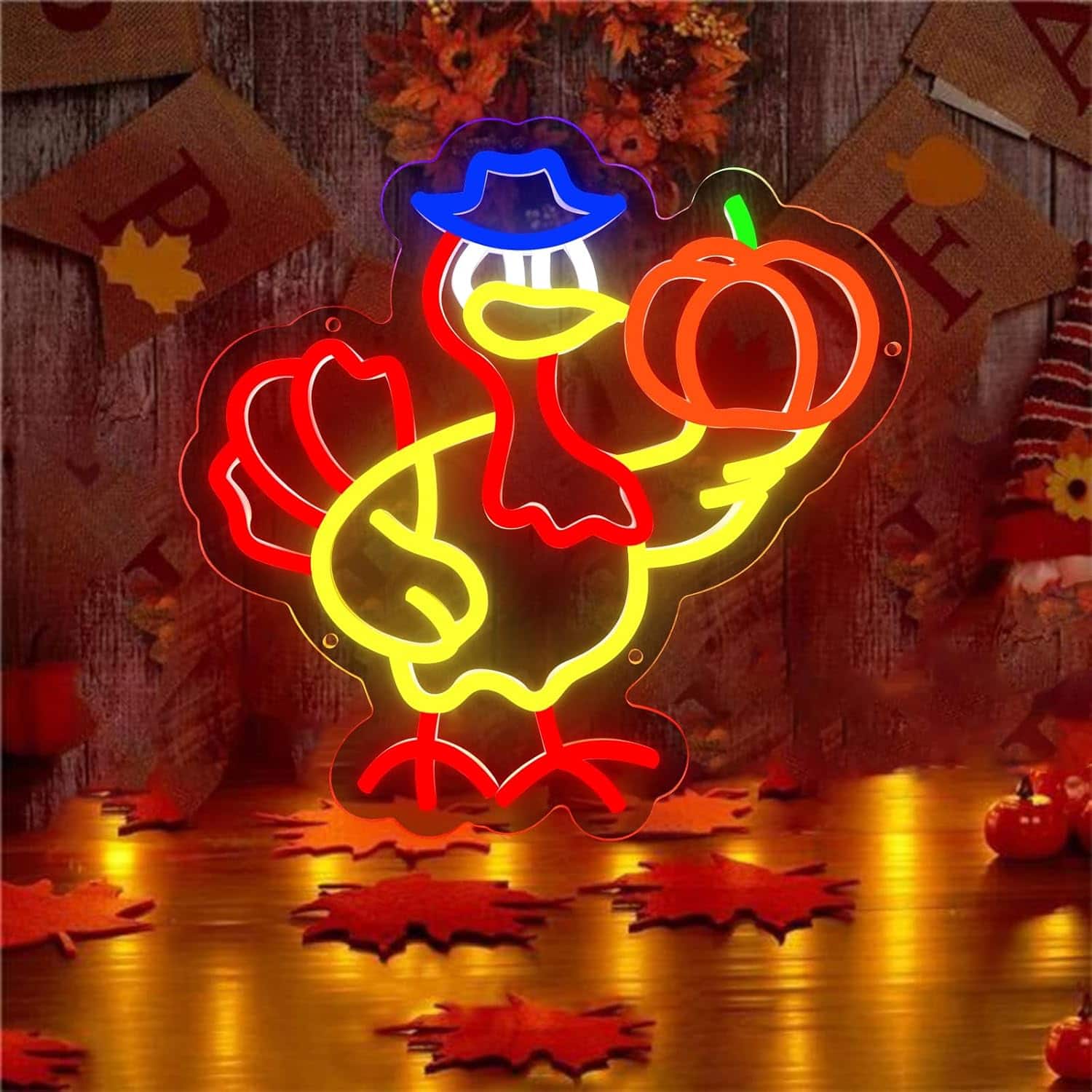 Auledio - Thanksgiving Neon Sign,Turkey Neon Signs Thanksgiving Decorations Pumpkin Light up Sign,Thanksgiving Window Lights Wall - Multicolor