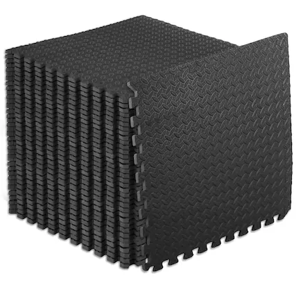 Front. ProsourceFit - ProsourceFit Diamond Plate Exercise Puzzle Mat 1/2-in, 144 Sq Ft - 36 Tiles - Black.