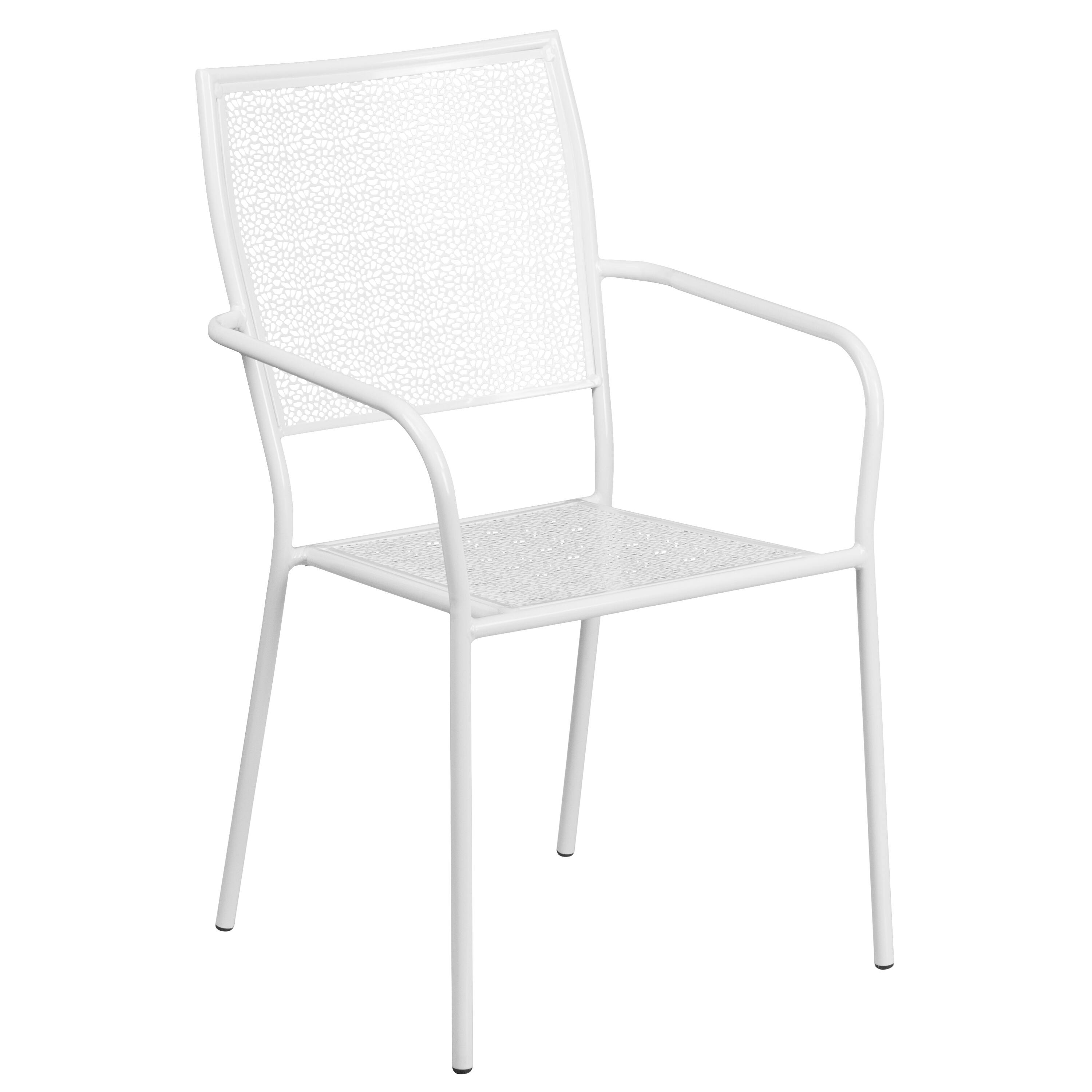Alt View 4. Emma + Oliver - Commercial Grade 28" Square Metal Garden Patio Table Set w/ 4 Square Back Chairs - White.