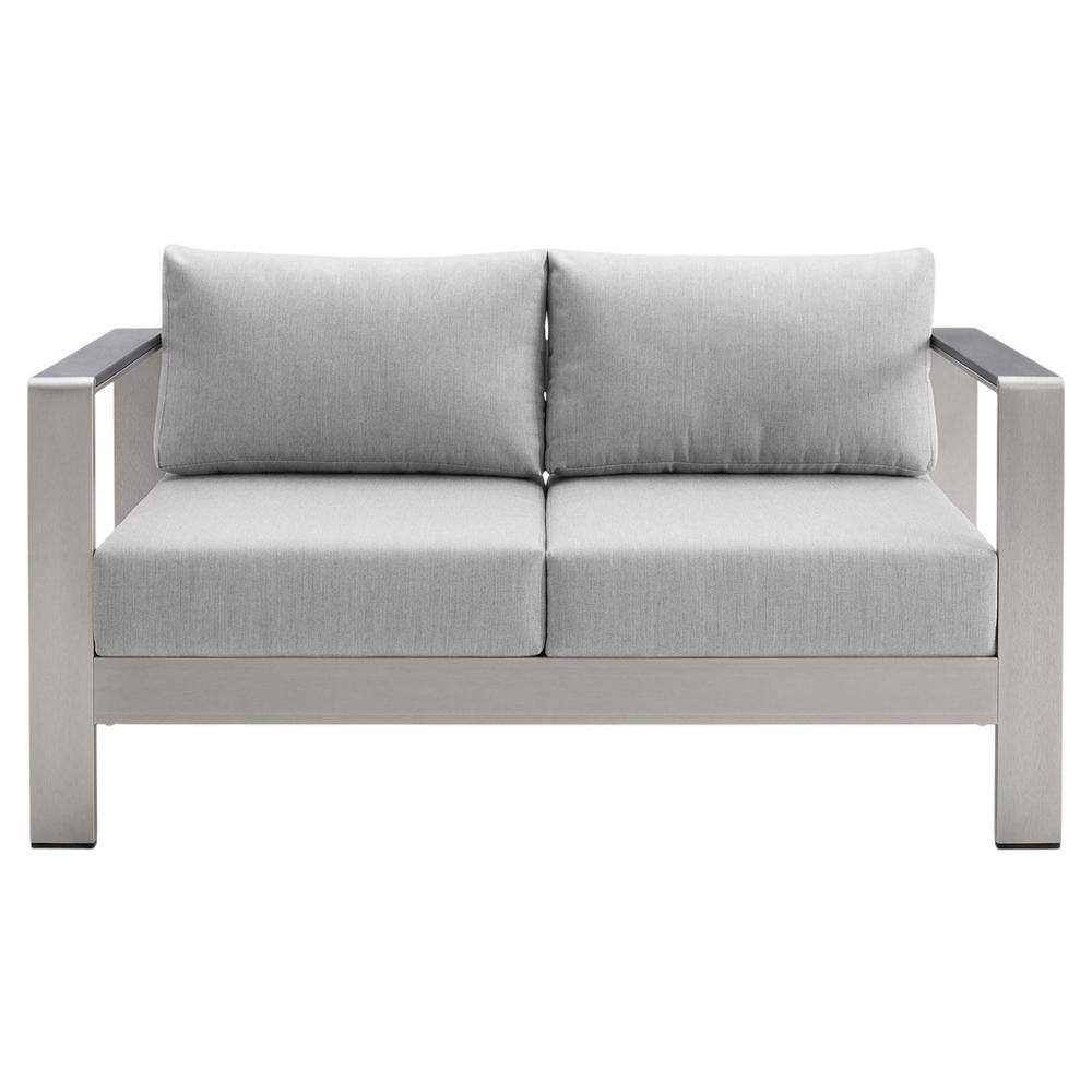Back. Outdoor Escape - Aluminum Outdoor Loveseat With Sunbrella Fabric Cushions For Patio Relaxation - Gray.