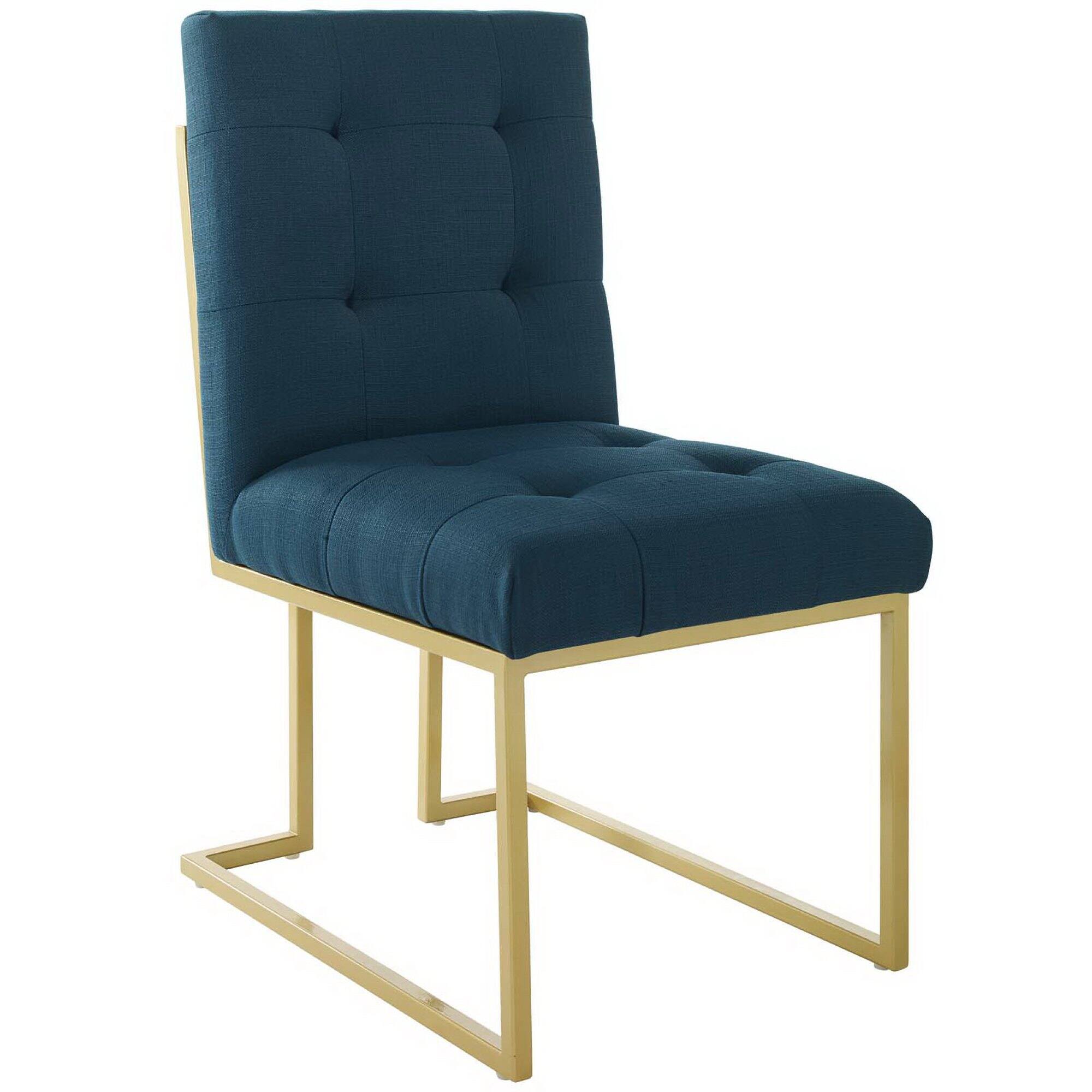 Angle. Modway - Privy Gold Stainless Steel Upholstered Fabric Dining Accent Chair by Modway - Gold Azure.