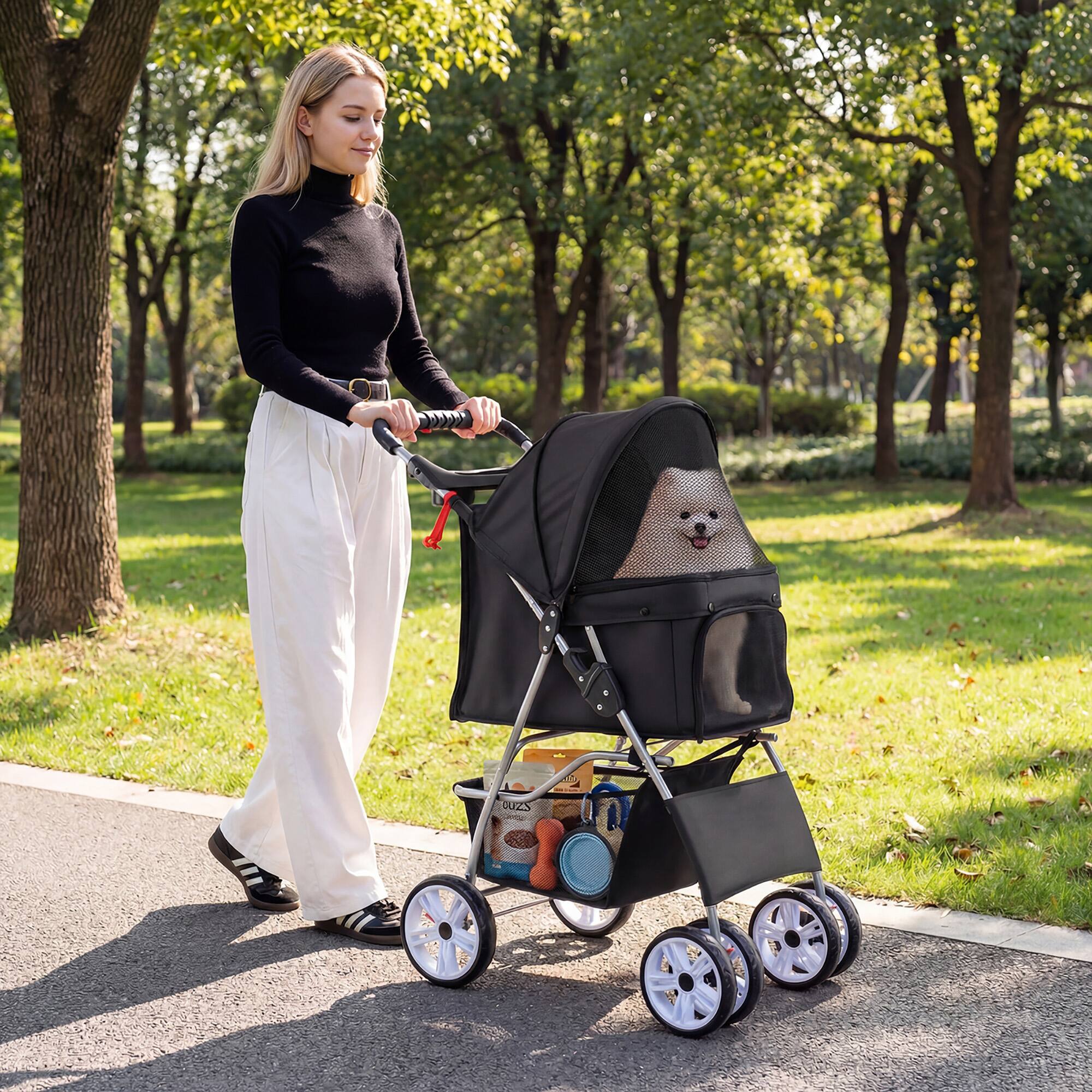 Alt View 3. Gymax - Gymax 4-Wheel Pet Stroller for Dogs Cats up to 33 LBS Foldable w/ Breathable Mesh Black - Black.