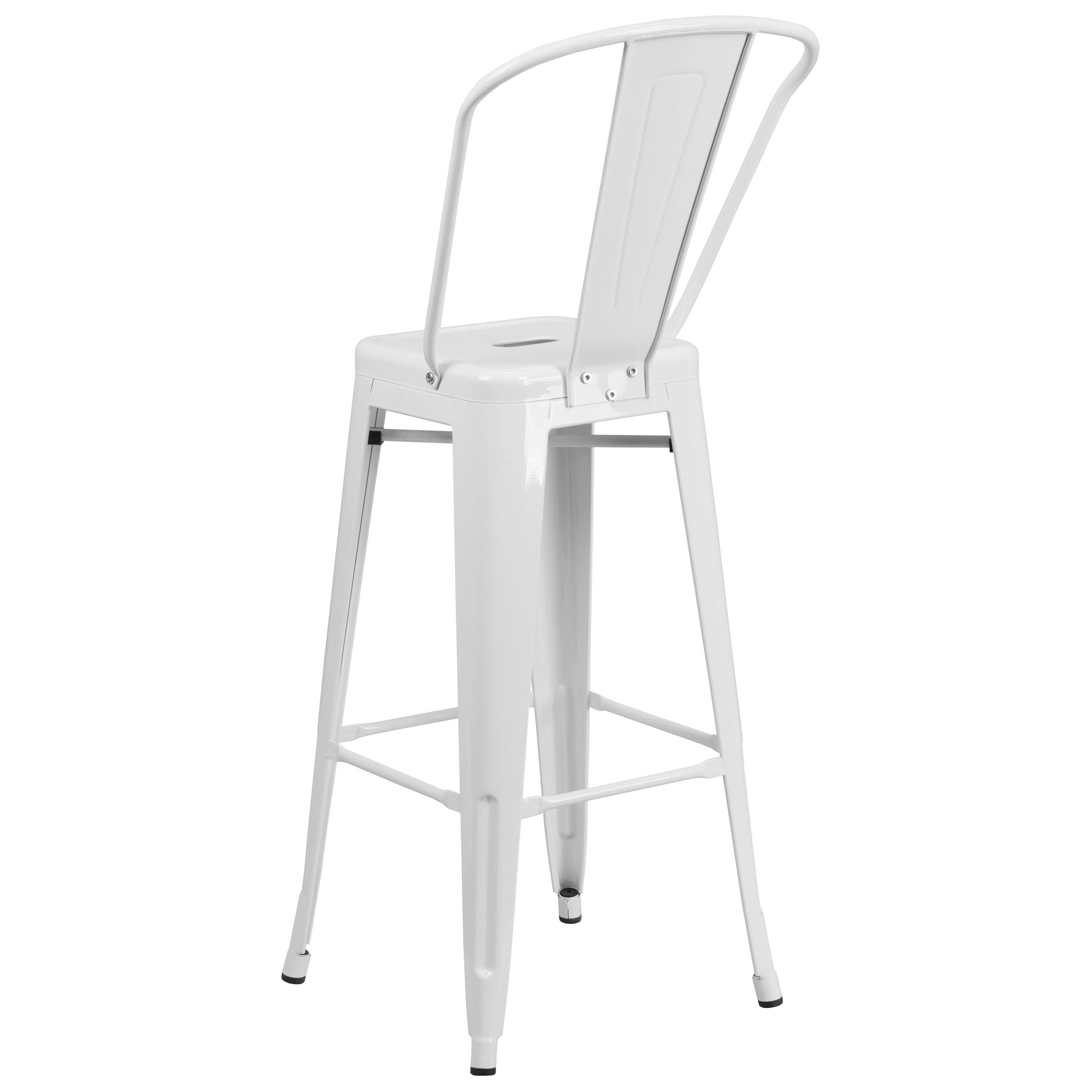Alt View 5. Emma + Oliver - Commercial Grade 30"H Colorful Metal Indoor-Outdoor Barstool with Back - White.