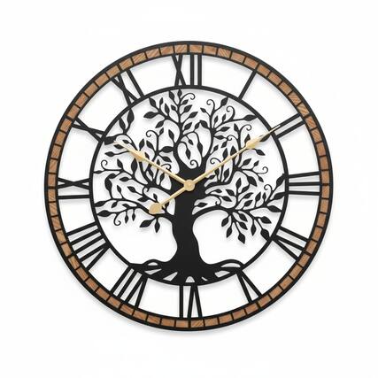 Front. Dazzed Corner - 24 Inch Non-Ticking Battery Operated Wall Clock - Brown.