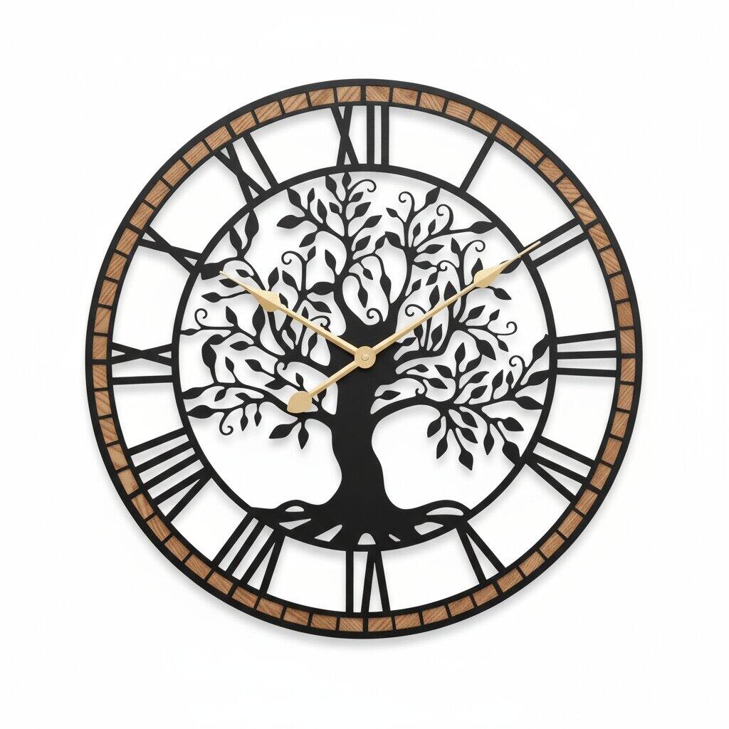 Front. Dazzed Corner - 24 Inch Non-Ticking Battery Operated  Wall Clock - Brown.