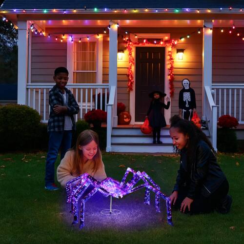 Alt View 7. Winado - 3FT Halloween Pre-lit Scary Prismatic Giant Spider with LED Light Up for Outdoor Halloween Decorations Garden Yard Porch - Purple.