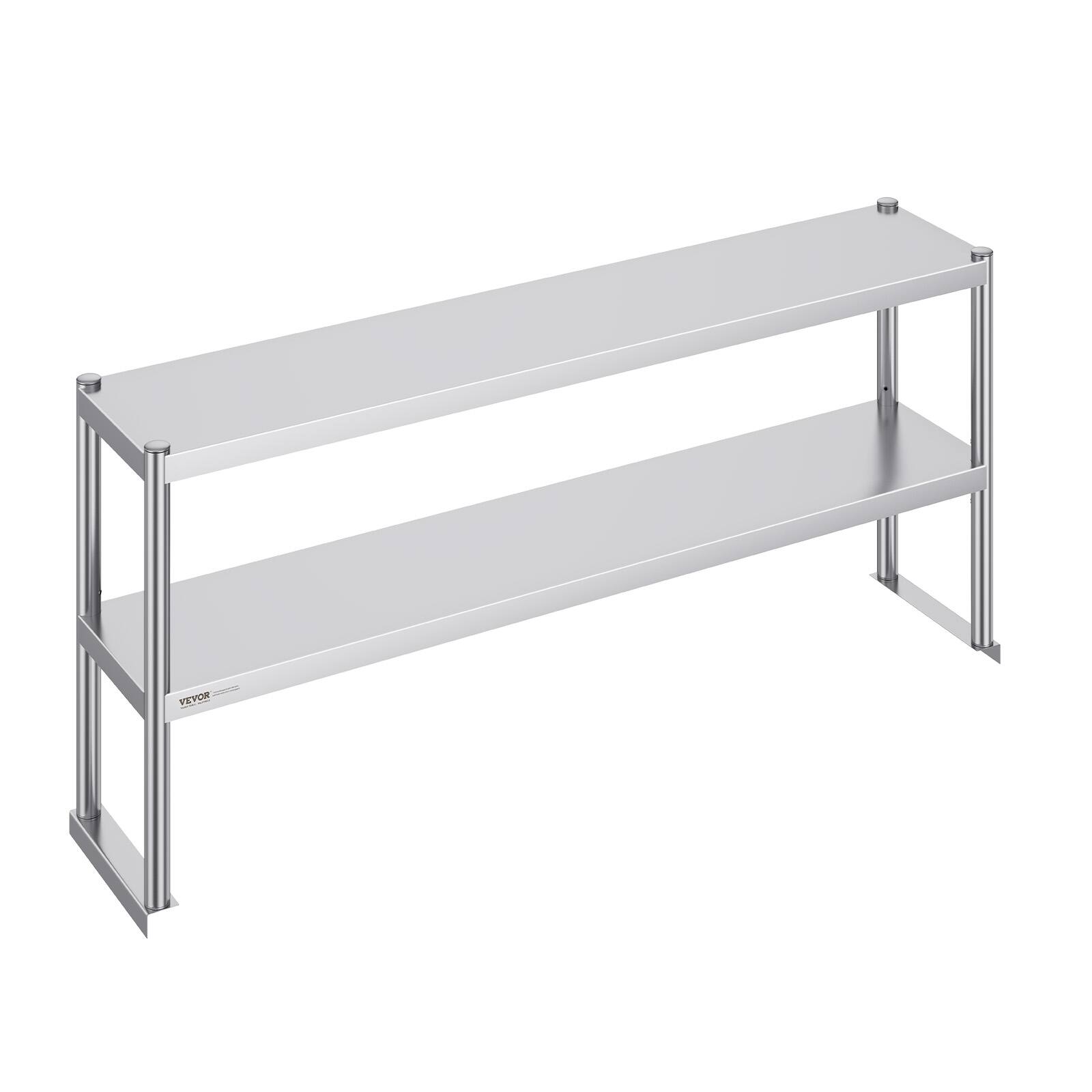 Front. VEVOR - Double Overshelf, Double Tier Stainless Steel Overshelf, 12 x 60 Inch Double Deck Overshelf - Silver.