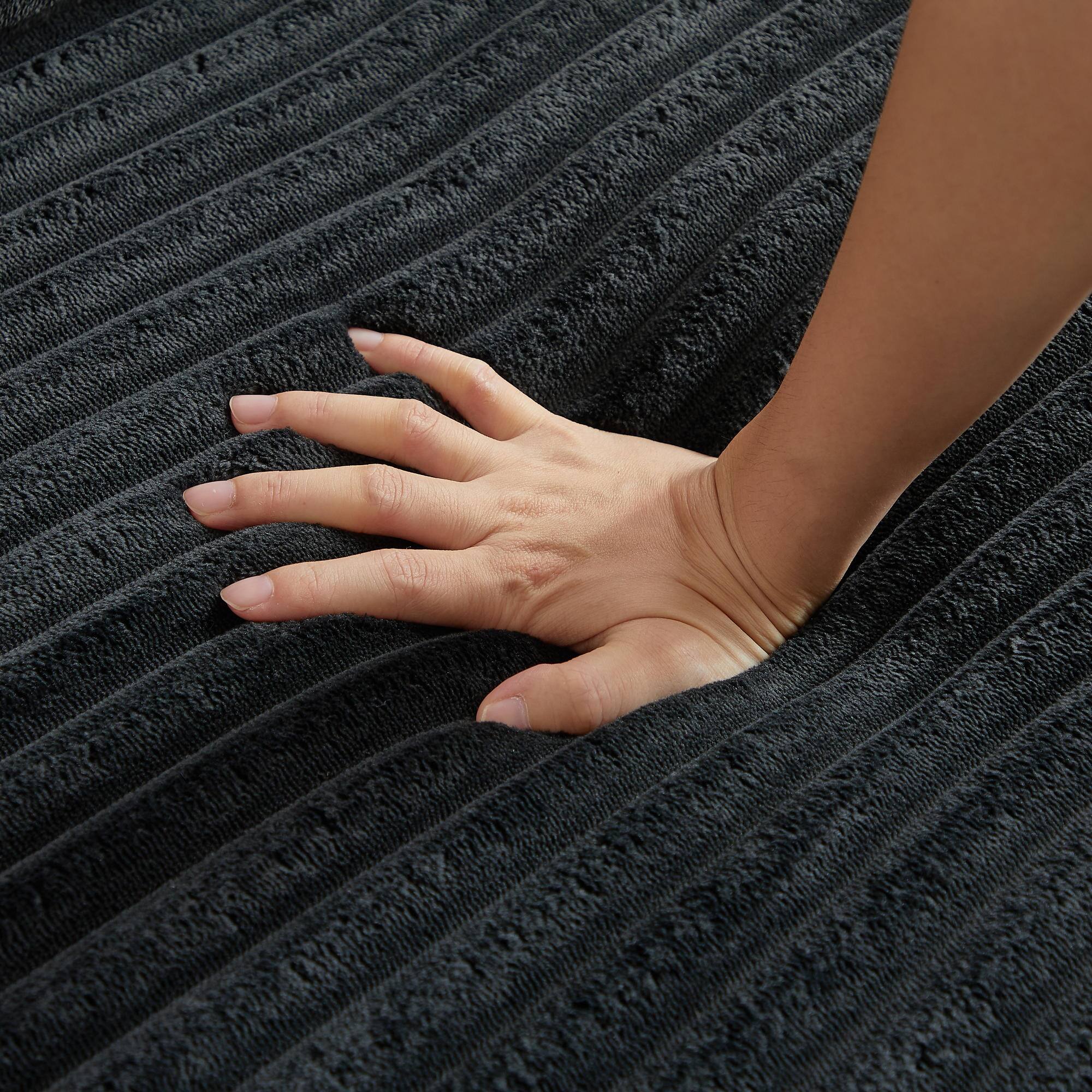 Alt View 2. Meqiodas - Corduroy Modular Sofa Boneless Couch, Featuring an Inlaid Structural Design, Three Throw Pillows, Wider Backrest Design - Black.