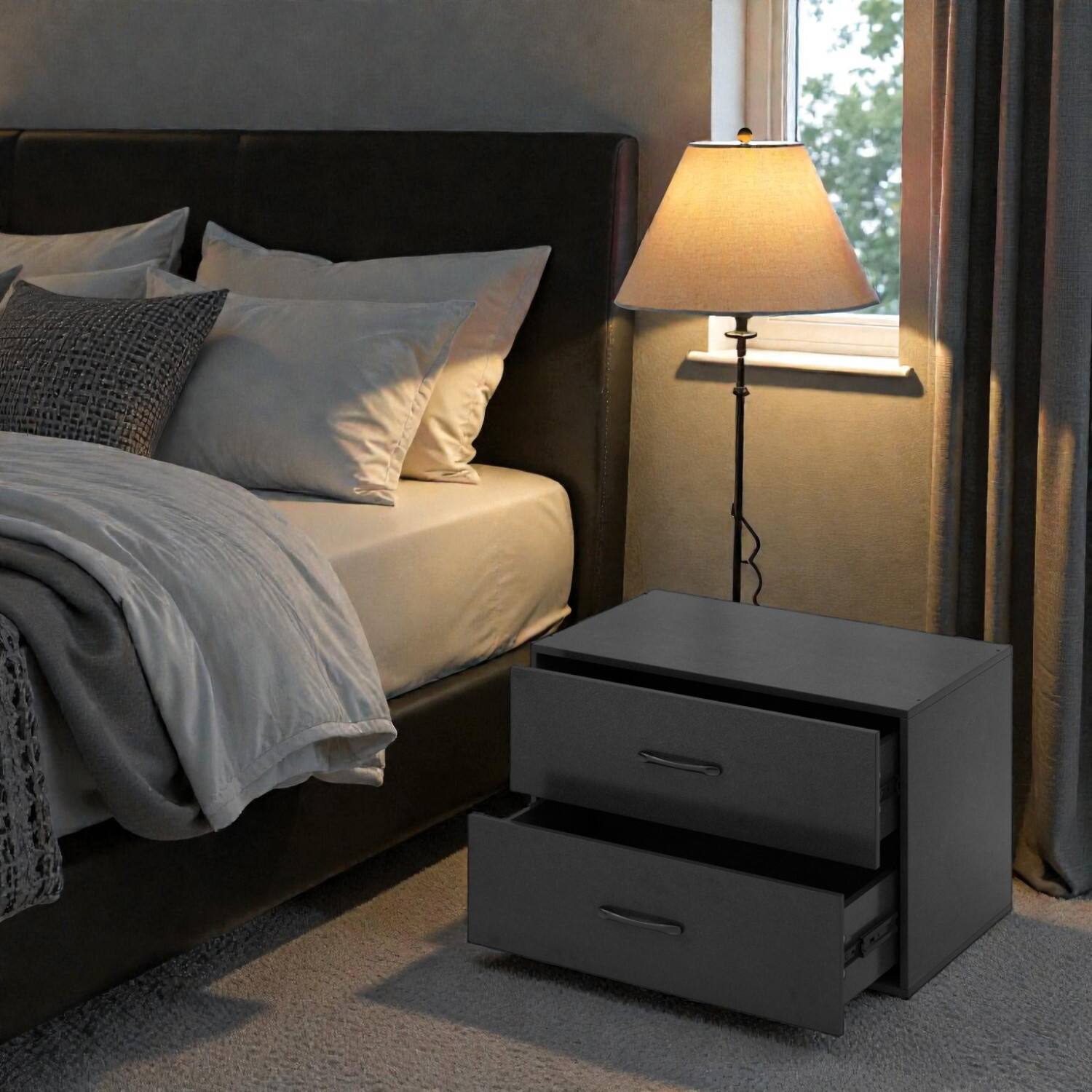 Front. Hivvago - Modular Two-Drawer Cabinet with Integrated Handles - Black.