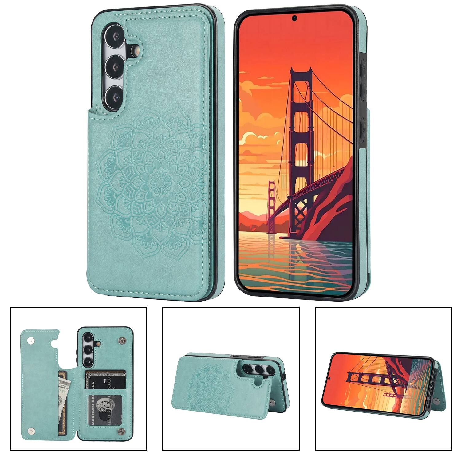 Alt View 4. Dteck - for Samsung Galaxy S24 Embossed PU Leather Wallet Case,Flip Card Holder Magnetic Closure Shockproof Cover - Green.
