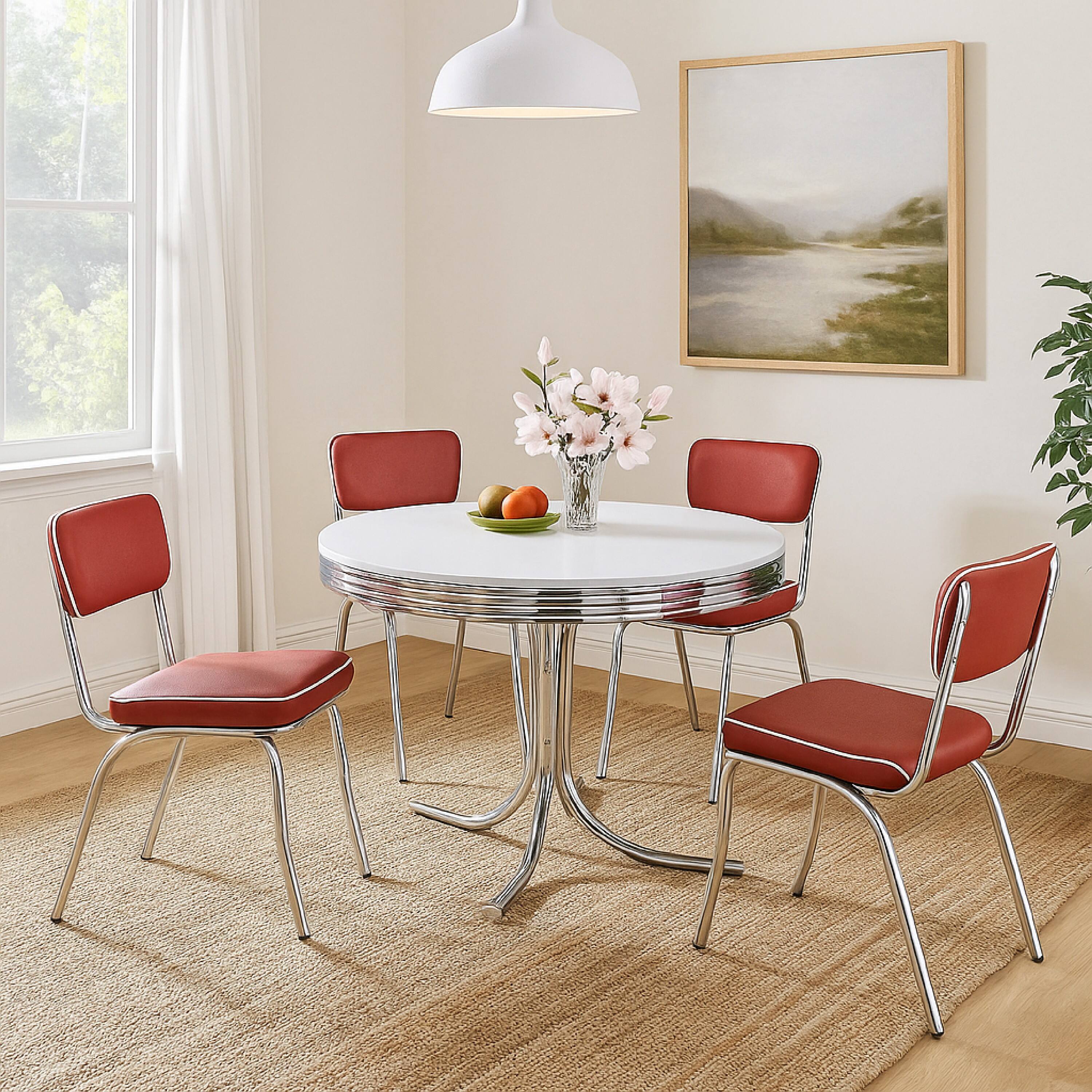 Alt View 5. Manhattan Lane - Loy 5pc Dining Table and Chair Set, Red Faux Leather - White, Red, Silver.