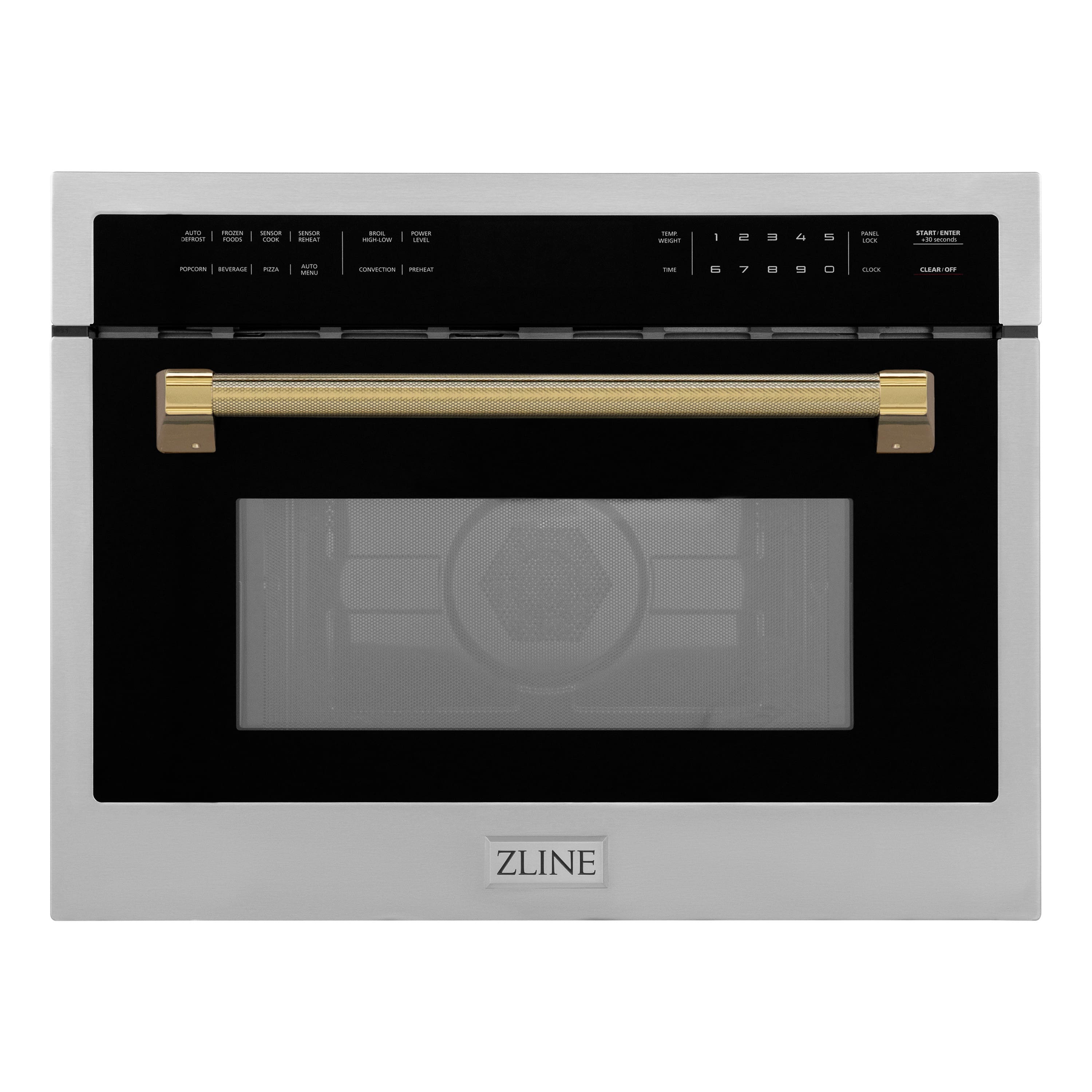 ZLINE - Autograph 24 in. 1.6 cu ft. Built-in Convection Microwave Oven and Polished Gold Helix Handle - Stainless Steel