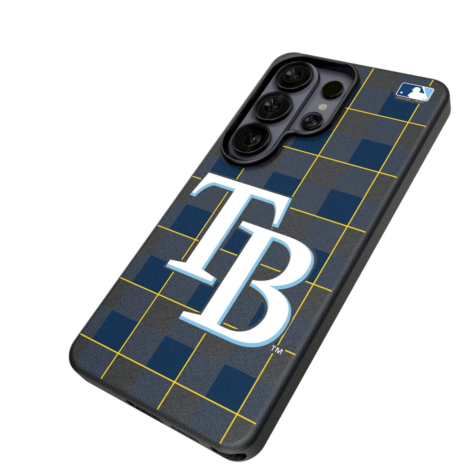Alt View 1. Keyscaper - Tampa Bay Rays Plaid Galaxy Magnetic Bump Case - S24 Ultra - Black.