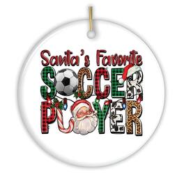 OrnamentallyYou - Santas Favorite Soccer Player Christmas Plaid Ornament Coach Football Gift - Multi-colored