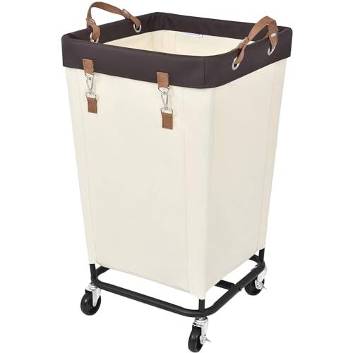 Front. DORLUKFU - 160L Laundry Basket with Wheels, Large Rolling Hampers for Clothing Organizer, Dirty Clothes Basket for Hotel, Home, - ‎Beige.