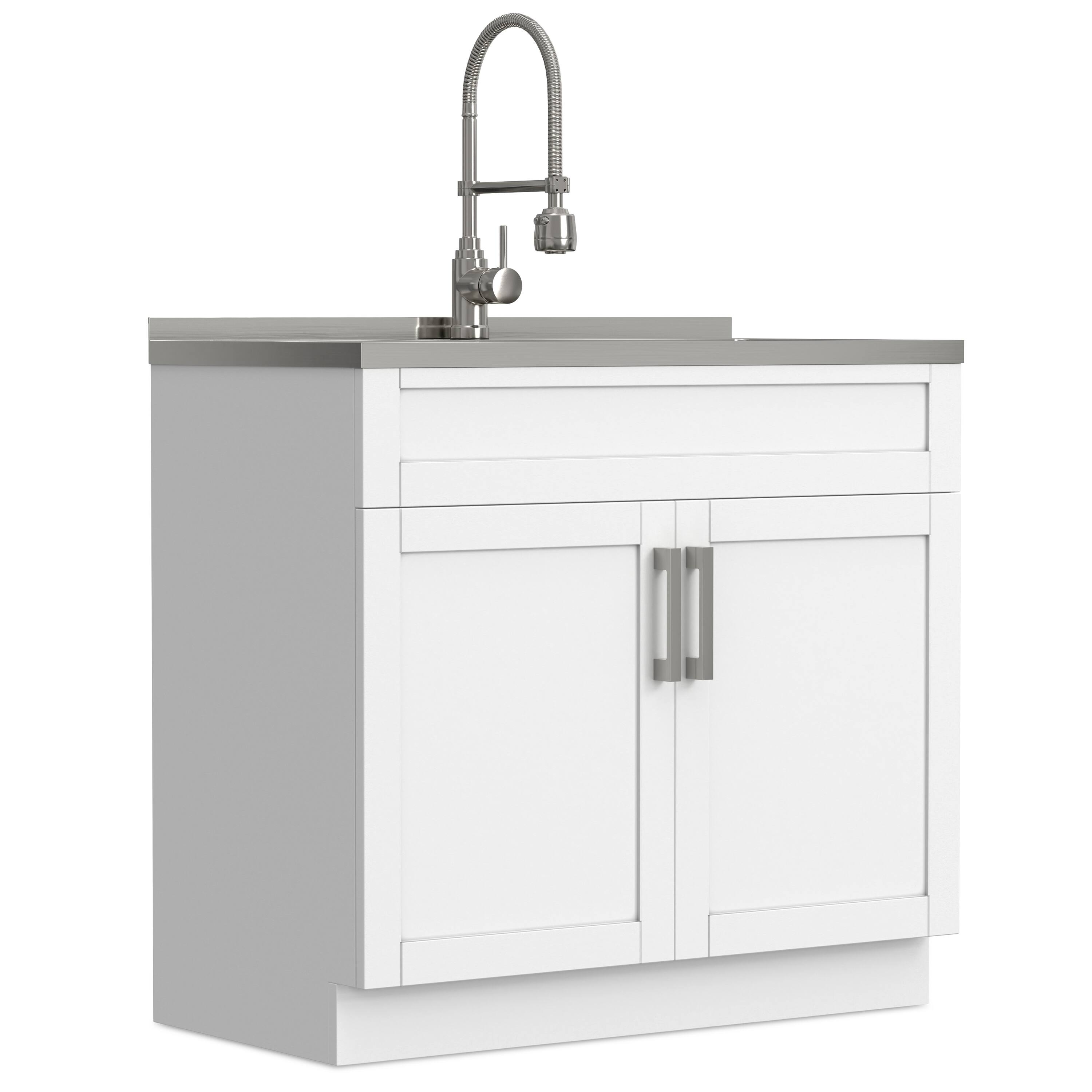 Alt View 4. Simpli Home - Hennessy All-In-One 36-inch Laundry Utility Sink and Cabinet - Pure White.