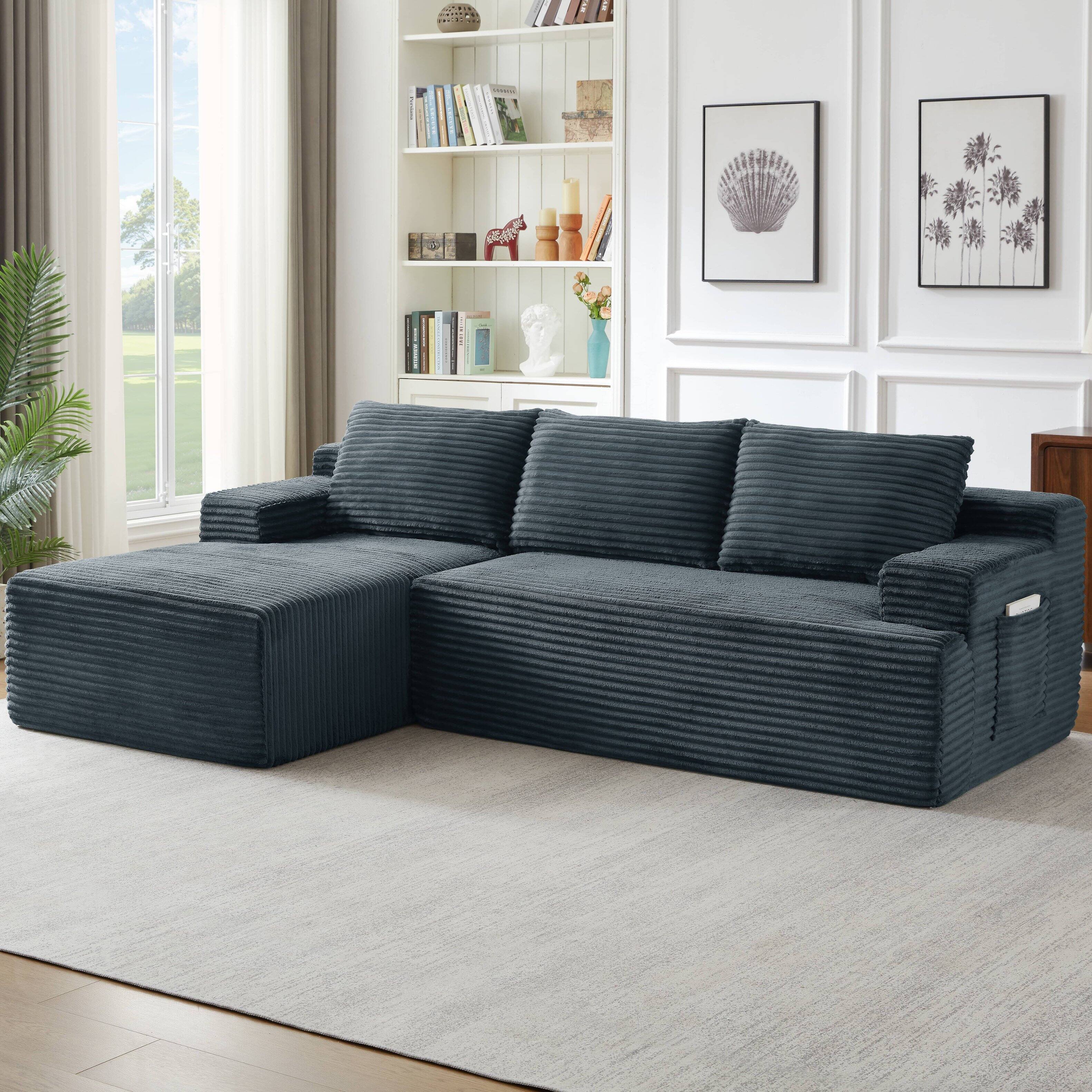 Alt View 1. Anysun - L-Shaped Modular Cloud Sectional Sofa with Deep Seat – No Assembly Required, Left Facing - Dark Gray.