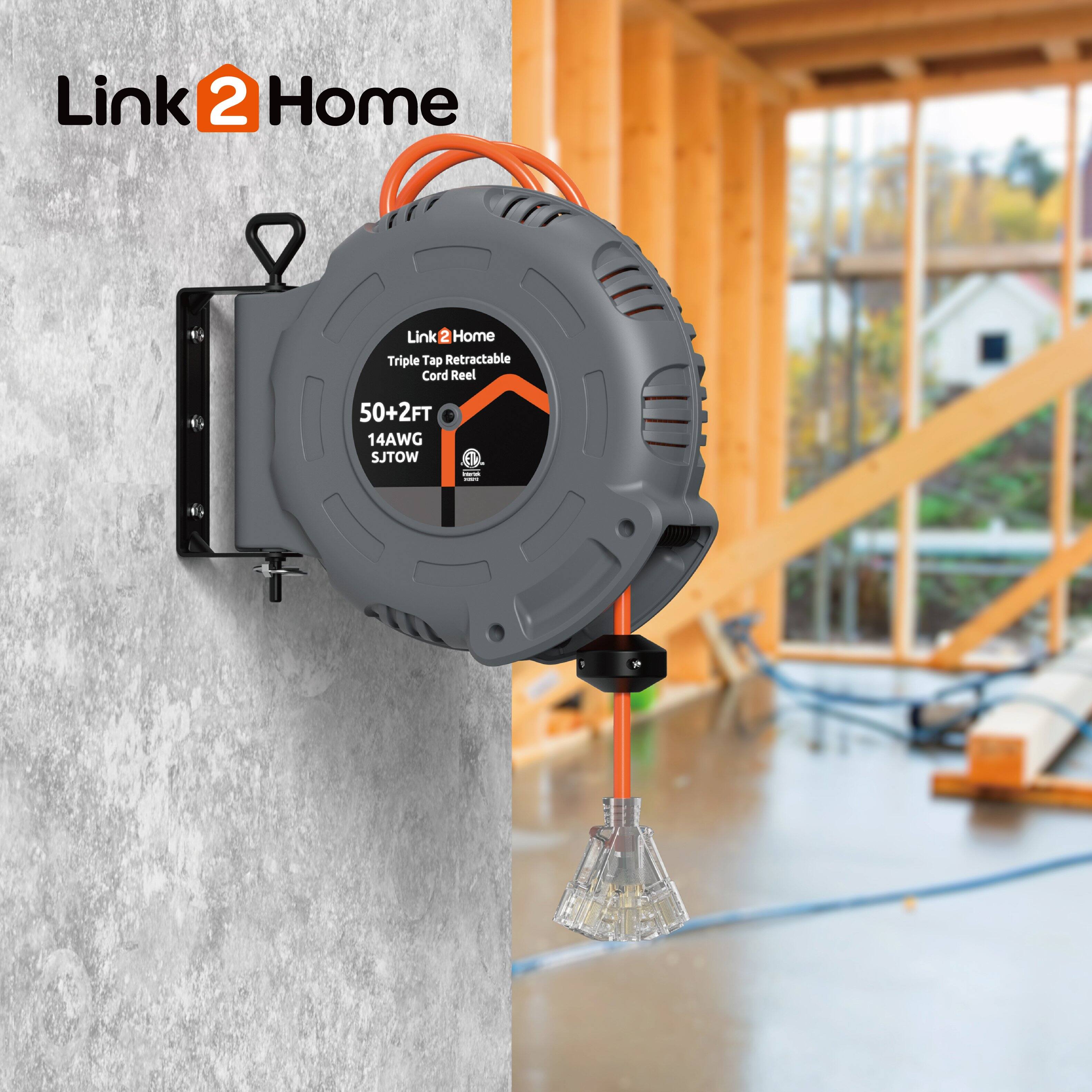 Link 2 Home Triple Tap Retractable Cord Reel 50+2FT 14AWG SJTOW