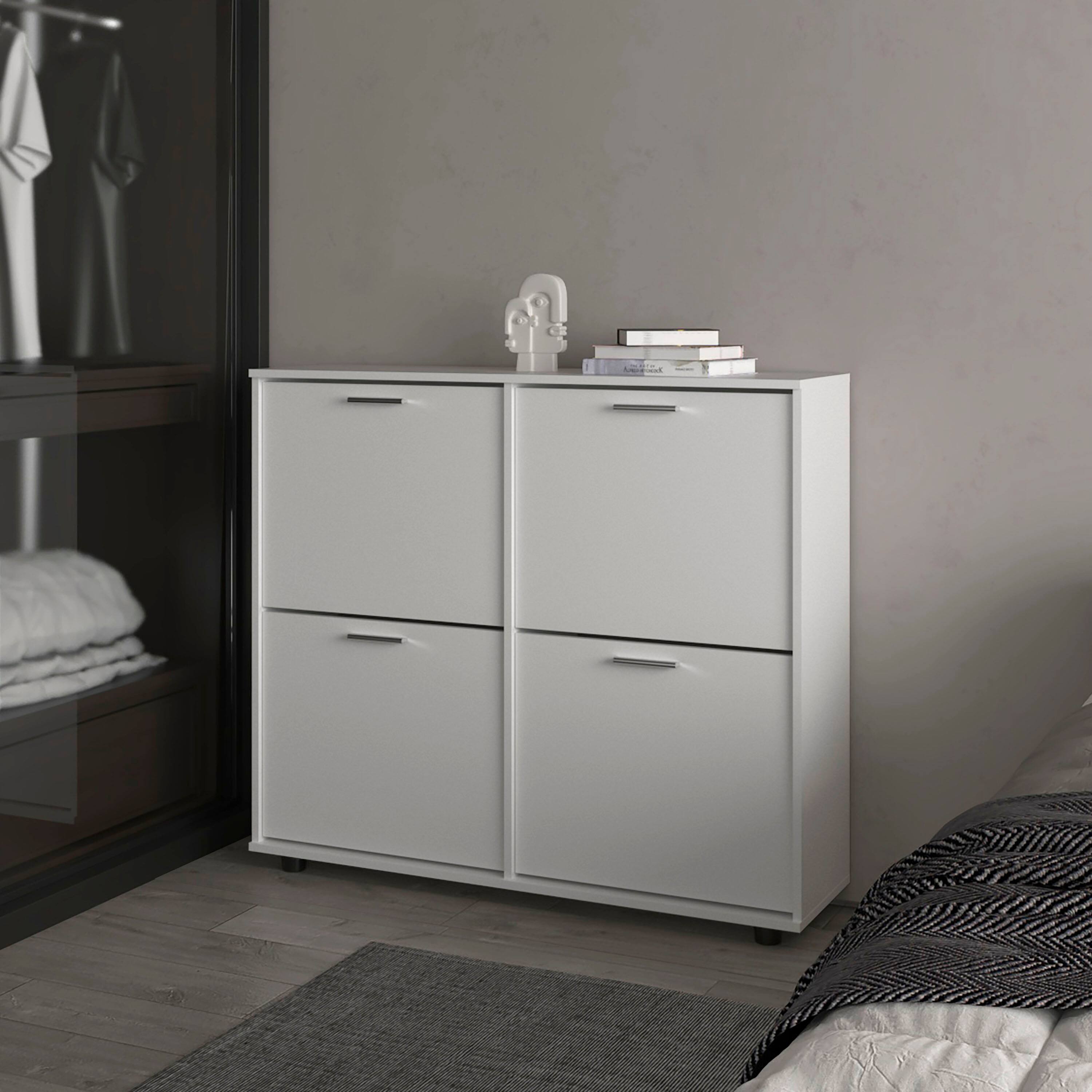 Front. TinyHomie - Nutrioso Tilt-Out Shoe Storage Cabinet with Multiple Compartments and Modern Desig White - White.