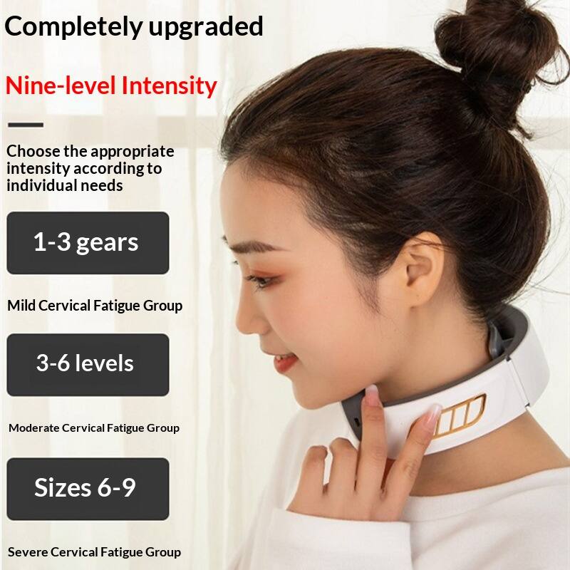 Completely upgraded  
Nine-level Intensity  

Choose the appropriate intensity according to individual needs  

1-3 gears  
Mild Cervical Fatigue Group  

3-6 levels  
Moderate Cervical Fatigue Group  

Sizes 6-9  
Severe Cervical Fatigue Group