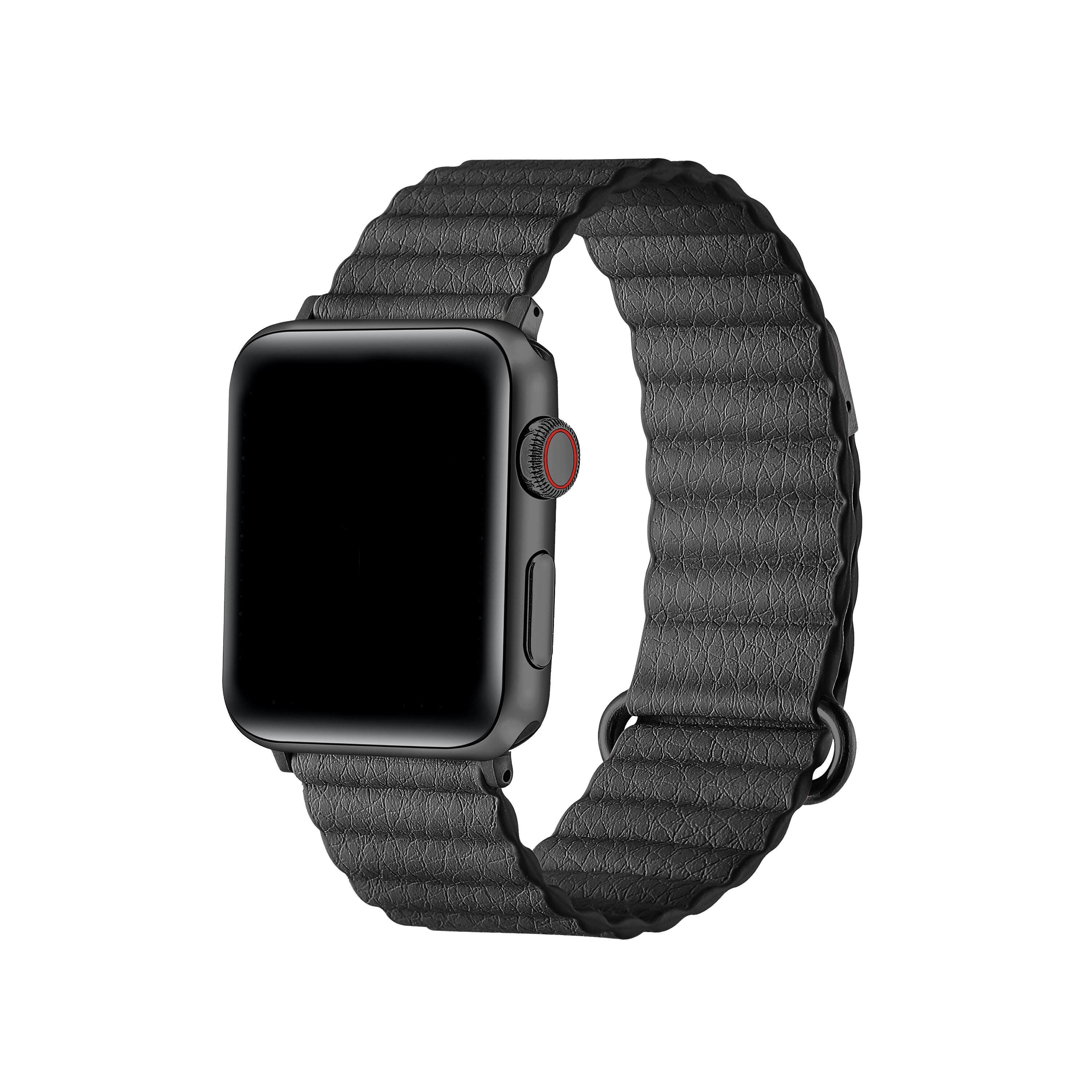 Front. Posh Tech - Dakota Magnetic Leather Band for Apple Watch - Black.