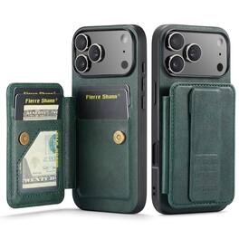 Dteck - for Apple iPhone 17 Pro Max Wallet Case,Vintage PU Leather Shockproof Cover with RFID Flip Card Holder & Finger Clip - Green