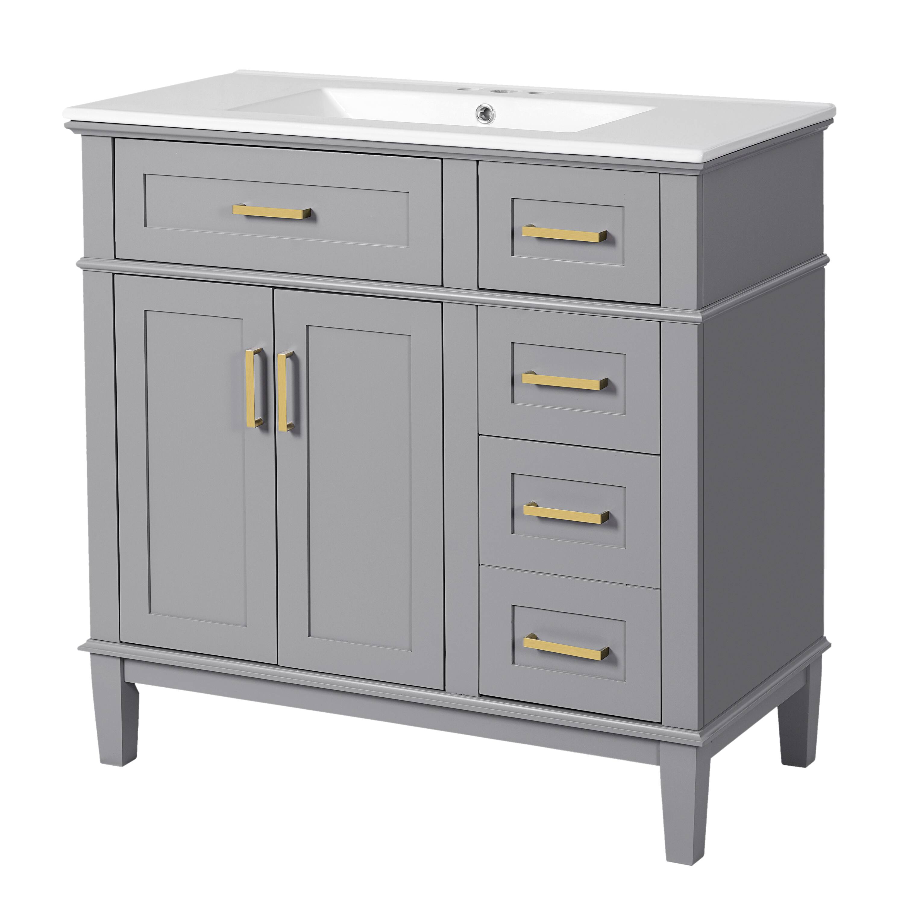 Front. Glintex - 36" Bathroom Vanity with Sink, Soft-Close Doors, 4 Drawers, Elegant Storage Cabinet, Modern Bath Design - Gray.